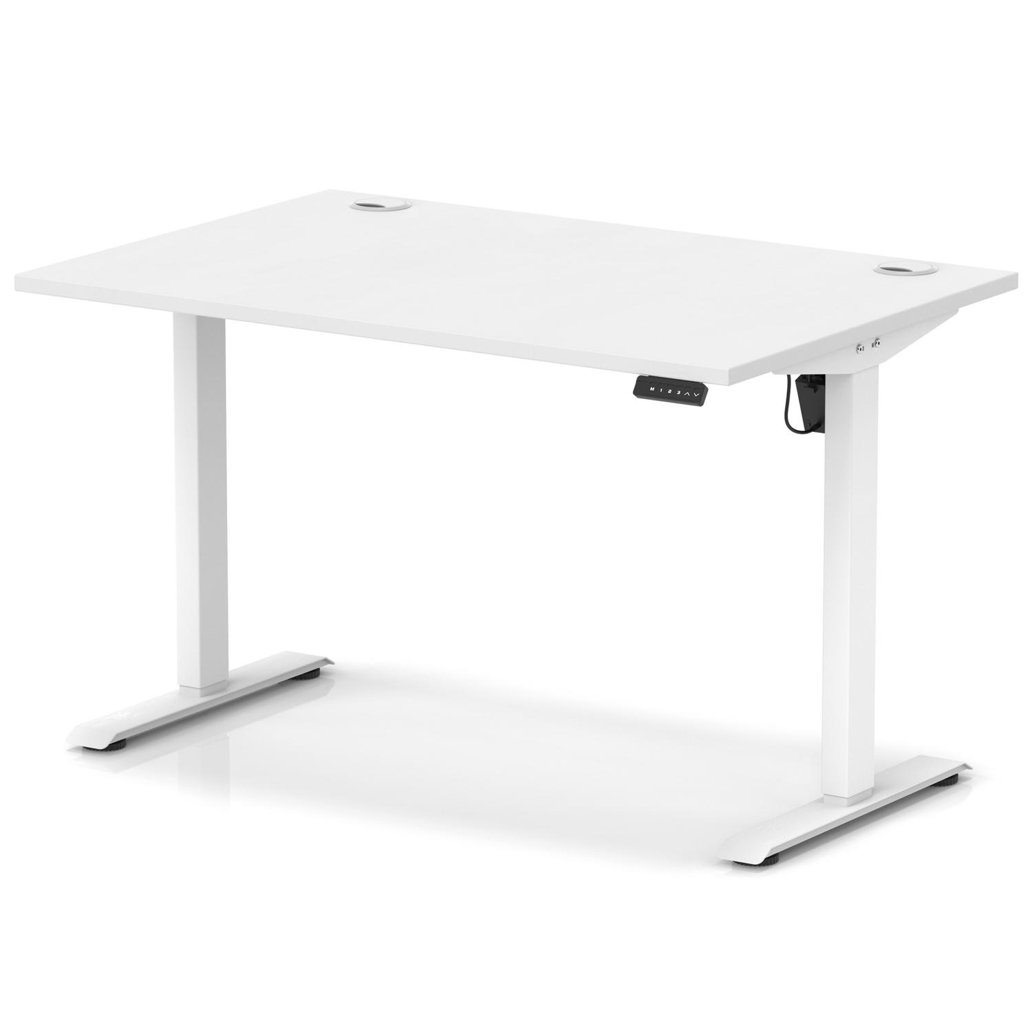 Air Lite 1200 x 800mm Height Adjustable Office Desk White Top Cable Ports White Leg