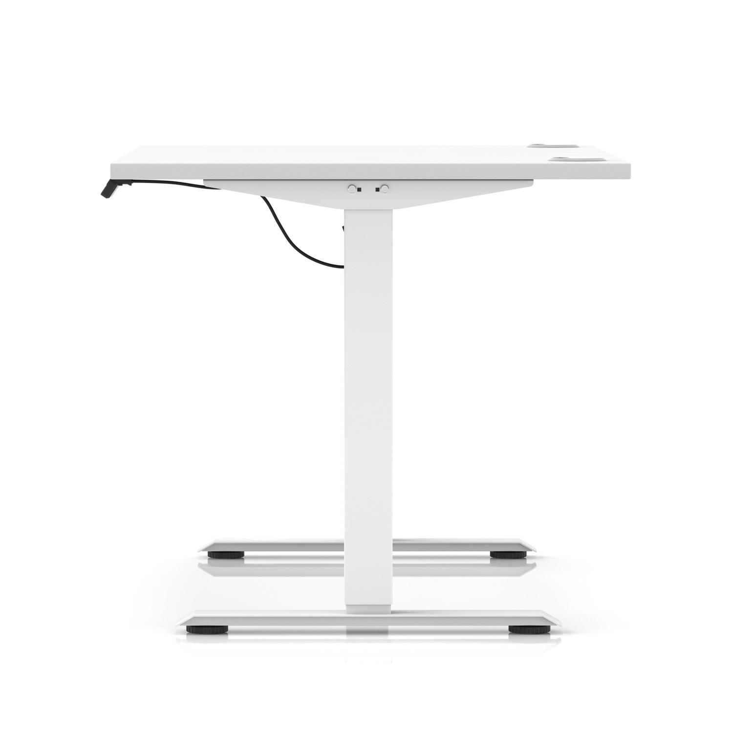 Air Lite 1200 x 800mm Height Adjustable Office Desk White Top Cable Ports White Leg