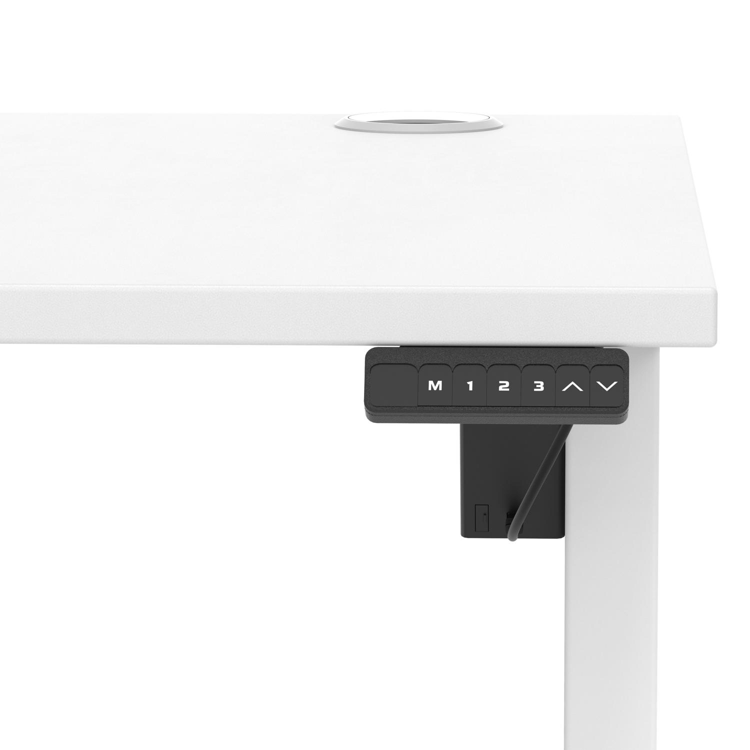 Air Lite 1200 x 800mm Height Adjustable Office Desk White Top Cable Ports White Leg