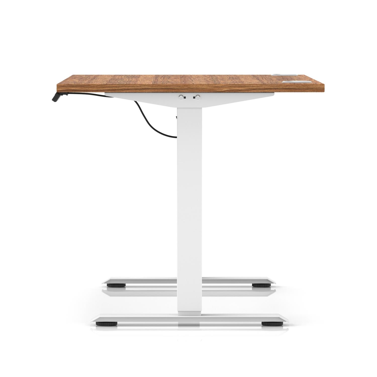 Air Lite 1200 x 800mm Height Adjustable Office Desk Walnut Top Cable Ports White Leg