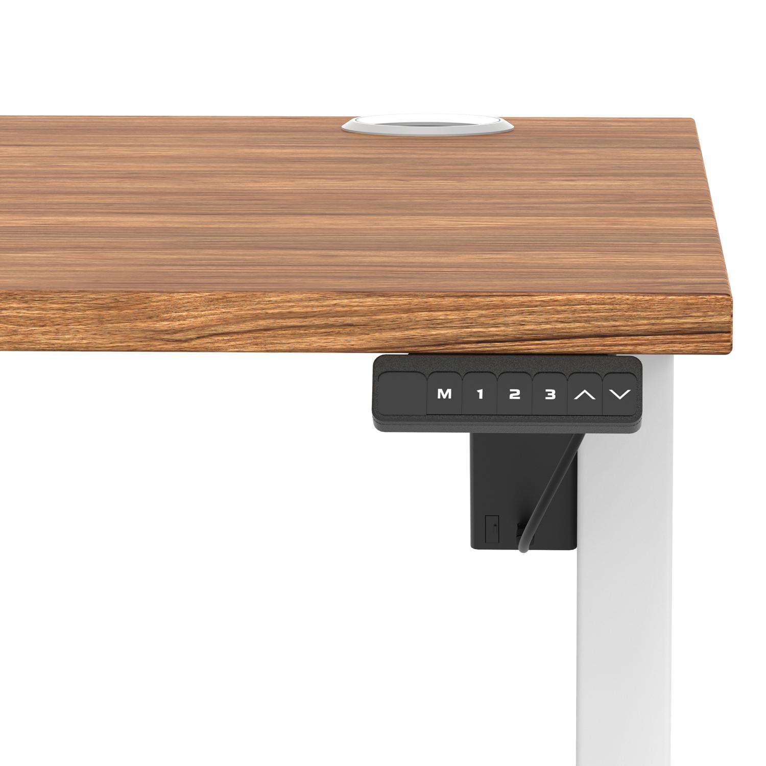 Air Lite 1200 x 800mm Height Adjustable Office Desk Walnut Top Cable Ports White Leg