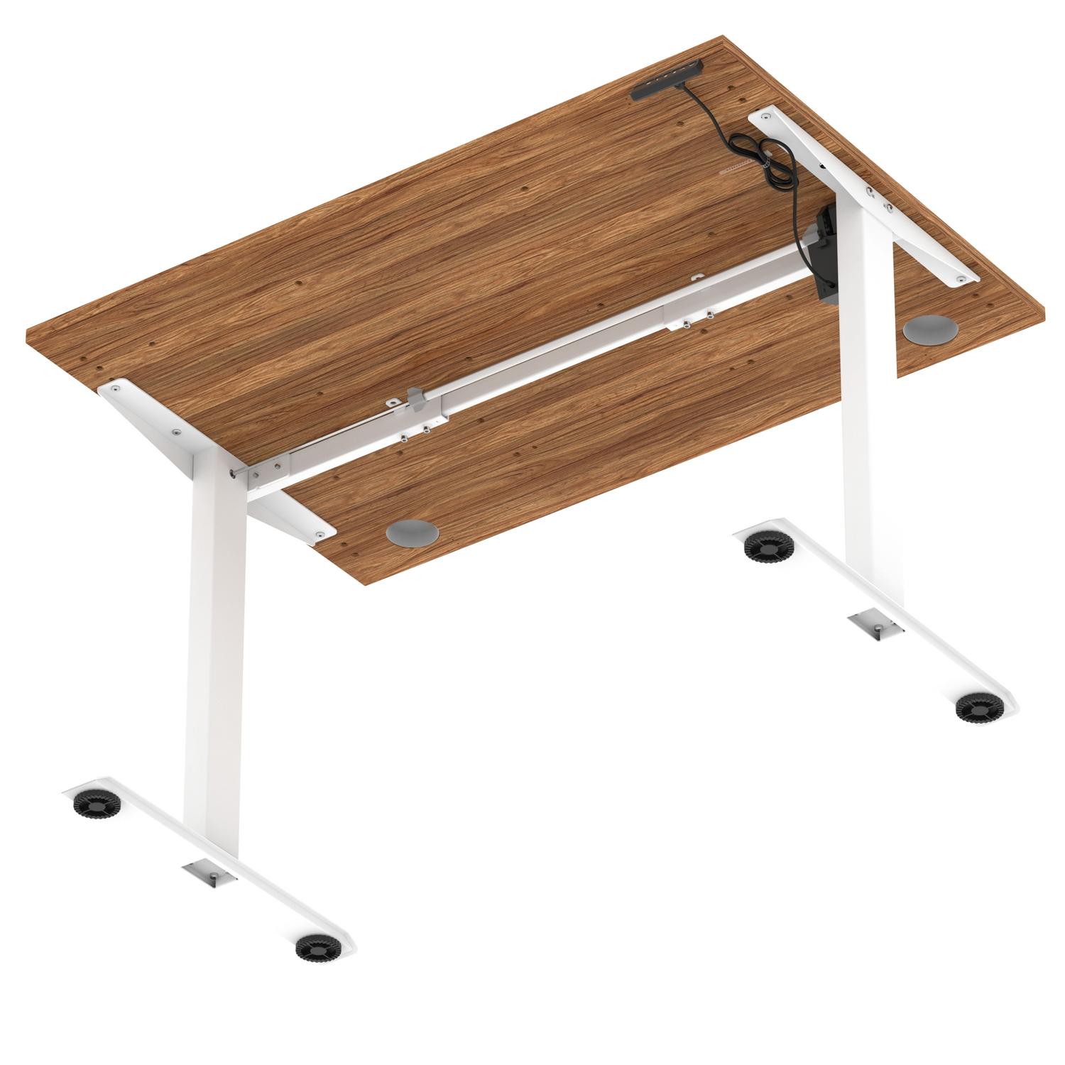 Air Lite 1200 x 800mm Height Adjustable Office Desk Walnut Top Cable Ports White Leg