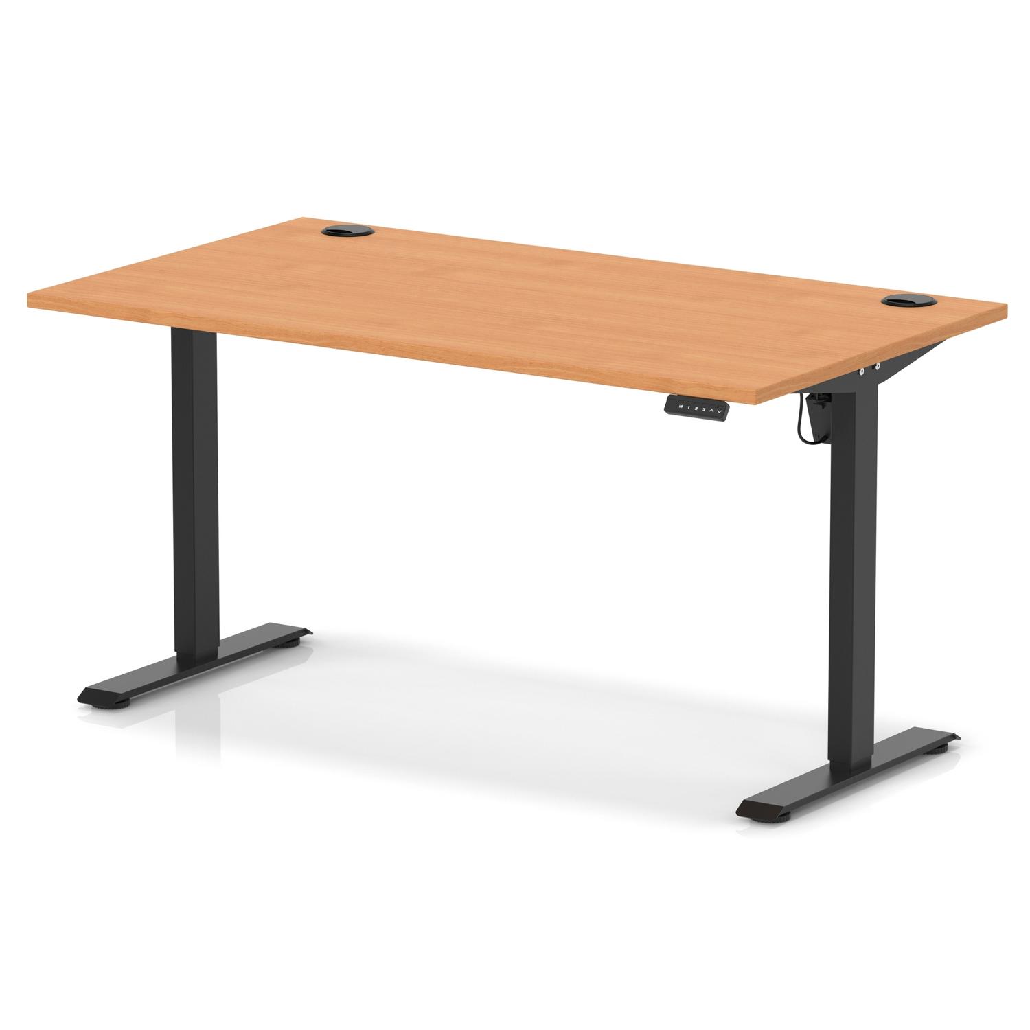Air Lite 1400 x 800mm Height Adjustable Office Desk Beech Top Cable Ports Black Leg