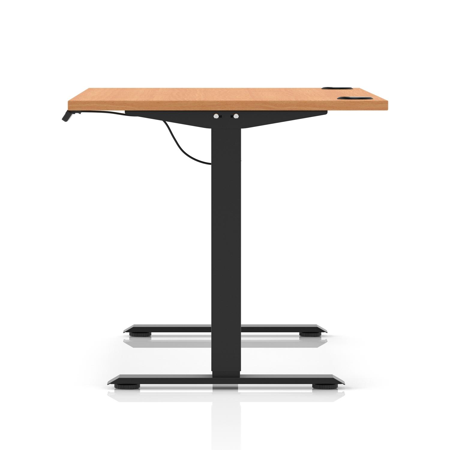 Air Lite 1400 x 800mm Height Adjustable Office Desk Beech Top Cable Ports Black Leg