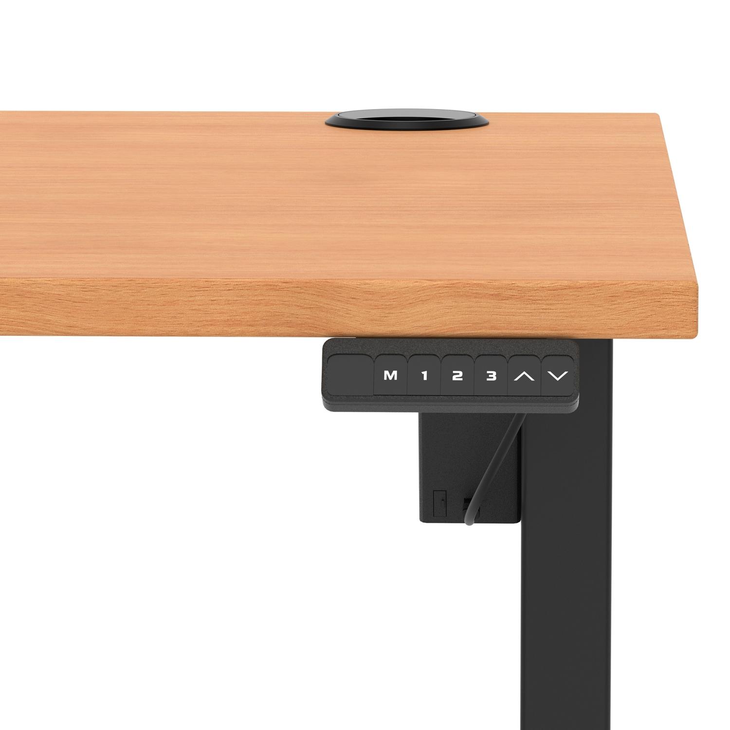 Air Lite 1400 x 800mm Height Adjustable Office Desk Beech Top Cable Ports Black Leg