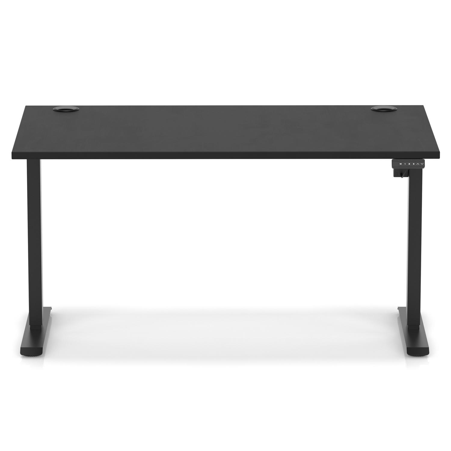 Air Lite 1400 x 800mm Height Adjustable Office Desk Black Top Cable Ports Black Leg