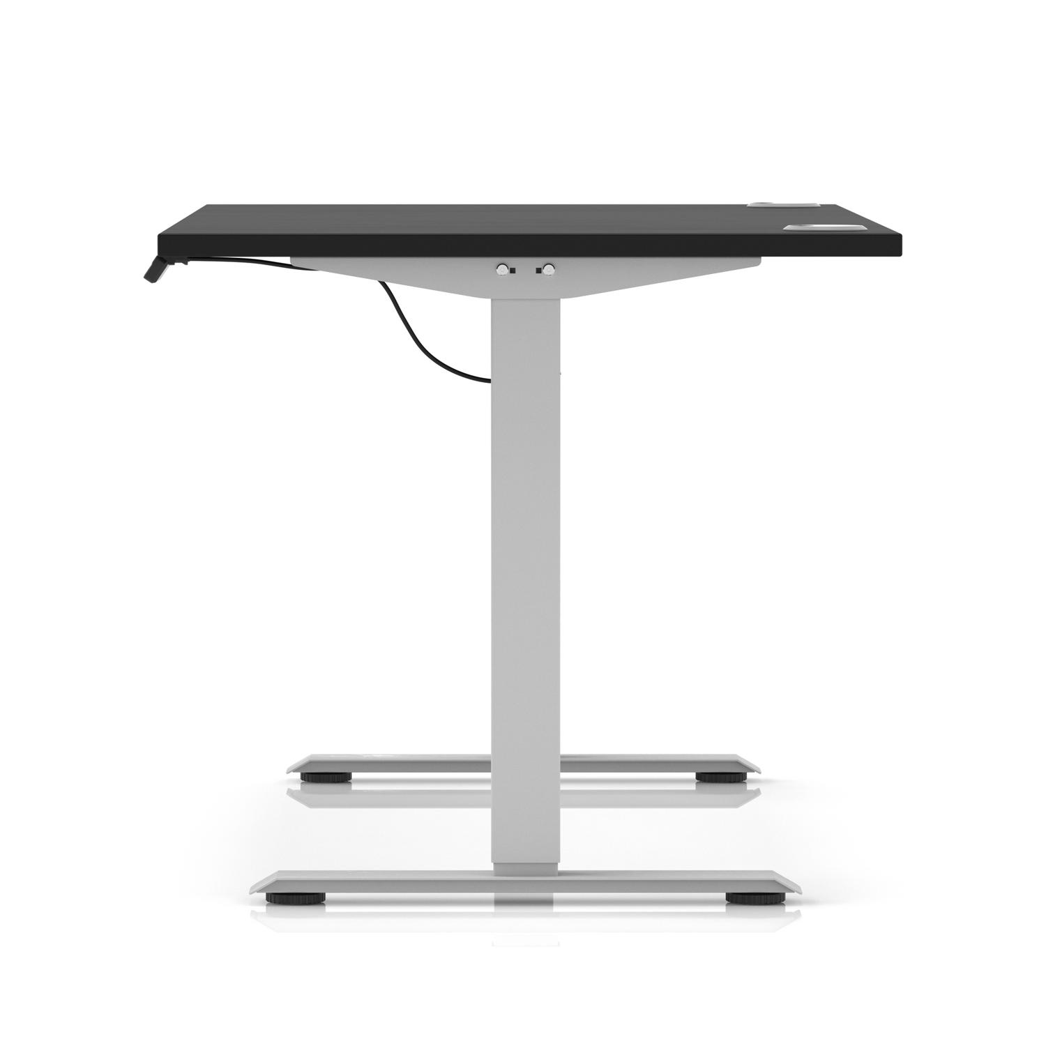 Air Lite 1400 x 800mm Height Adjustable Office Desk Black Top Cable Ports Silver Leg