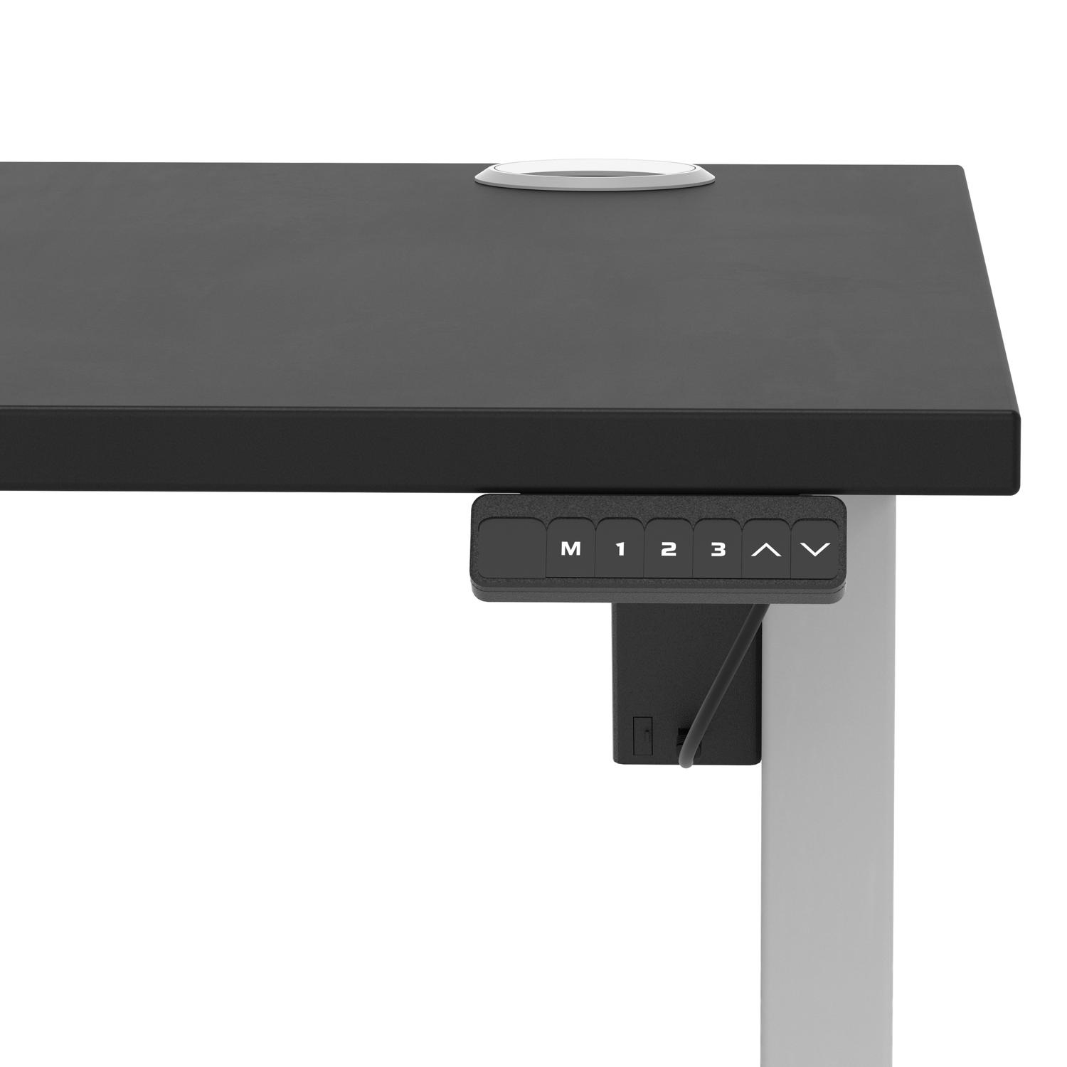 Air Lite 1400 x 800mm Height Adjustable Office Desk Black Top Cable Ports Silver Leg