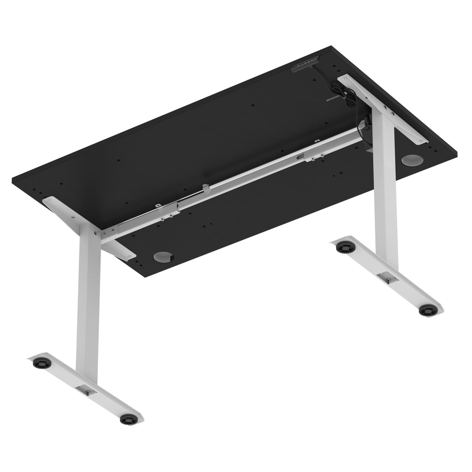 Air Lite 1400 x 800mm Height Adjustable Office Desk Black Top Cable Ports Silver Leg