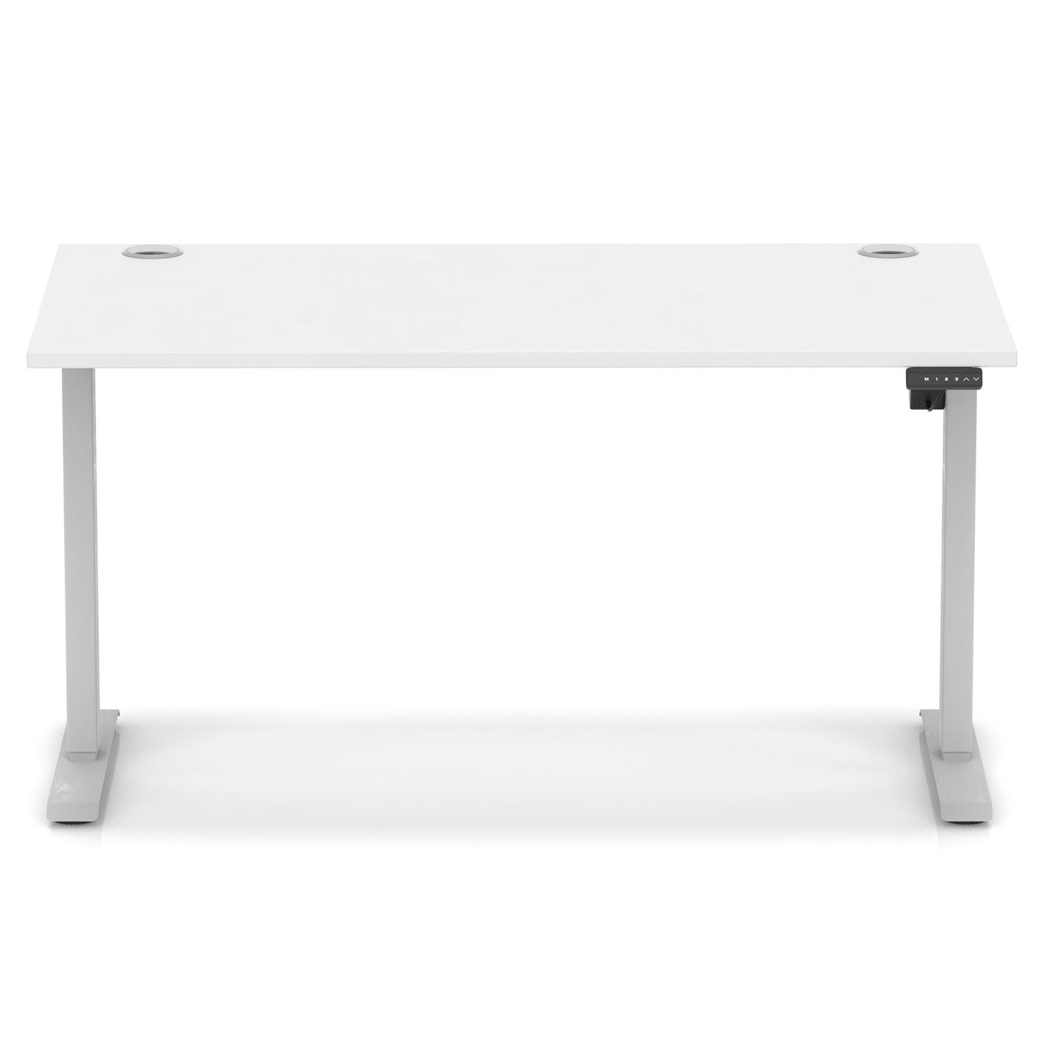 Air Lite 1400 x 800mm Height Adjustable Office Desk White Top Cable Ports Silver Leg
