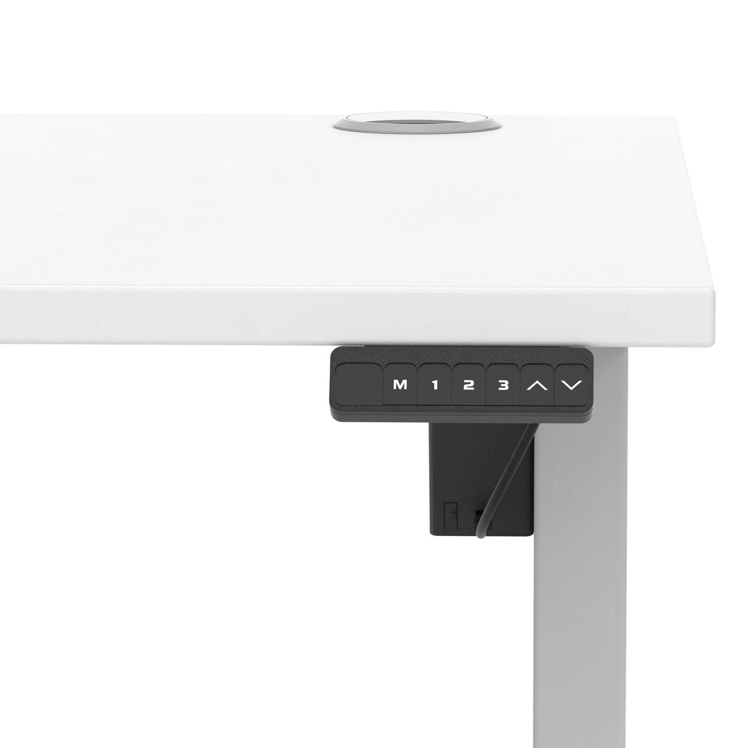 Air Lite 1400 x 800mm Height Adjustable Office Desk White Top Cable Ports Silver Leg