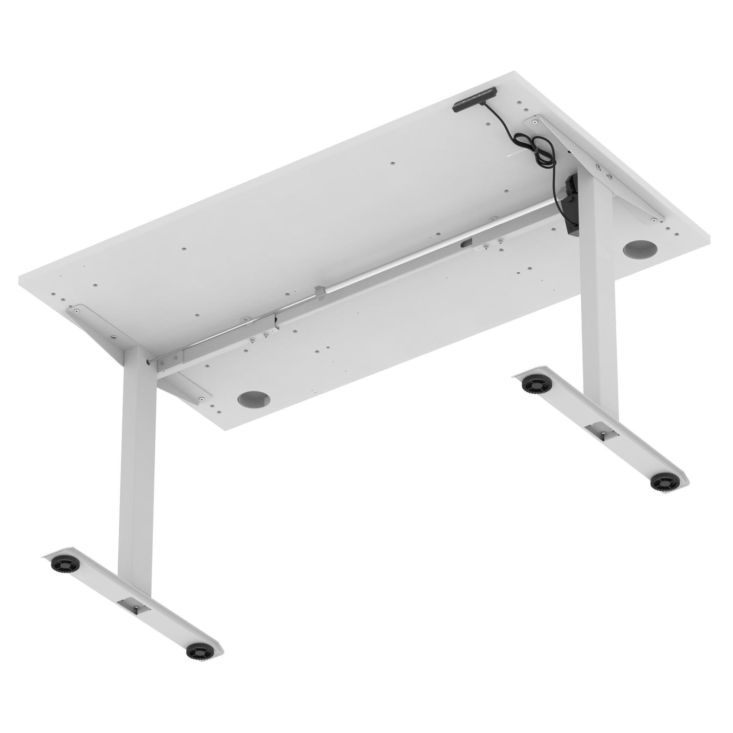 Air Lite 1400 x 800mm Height Adjustable Office Desk White Top Cable Ports Silver Leg