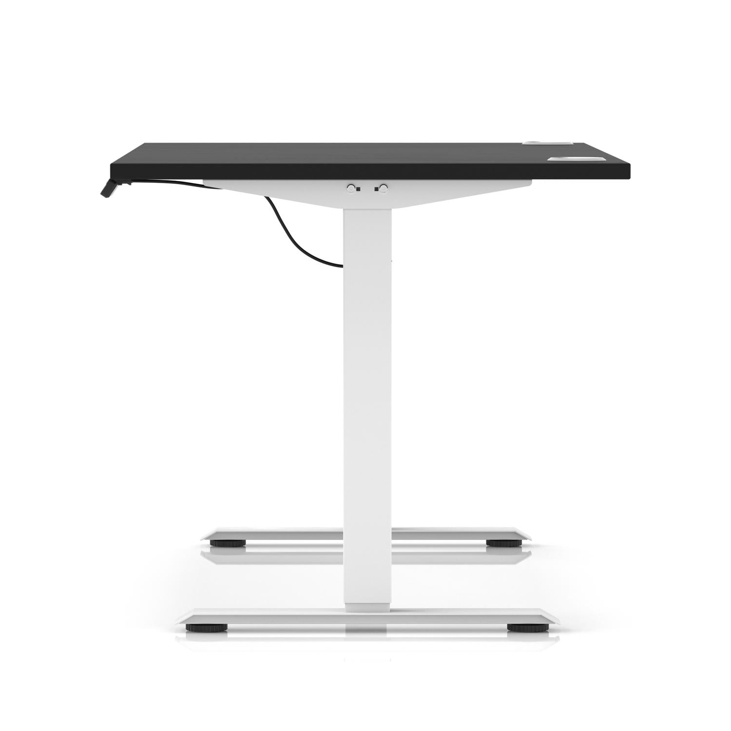 Air Lite 1400 x 800mm Height Adjustable Office Desk Black Top Cable Ports White Leg