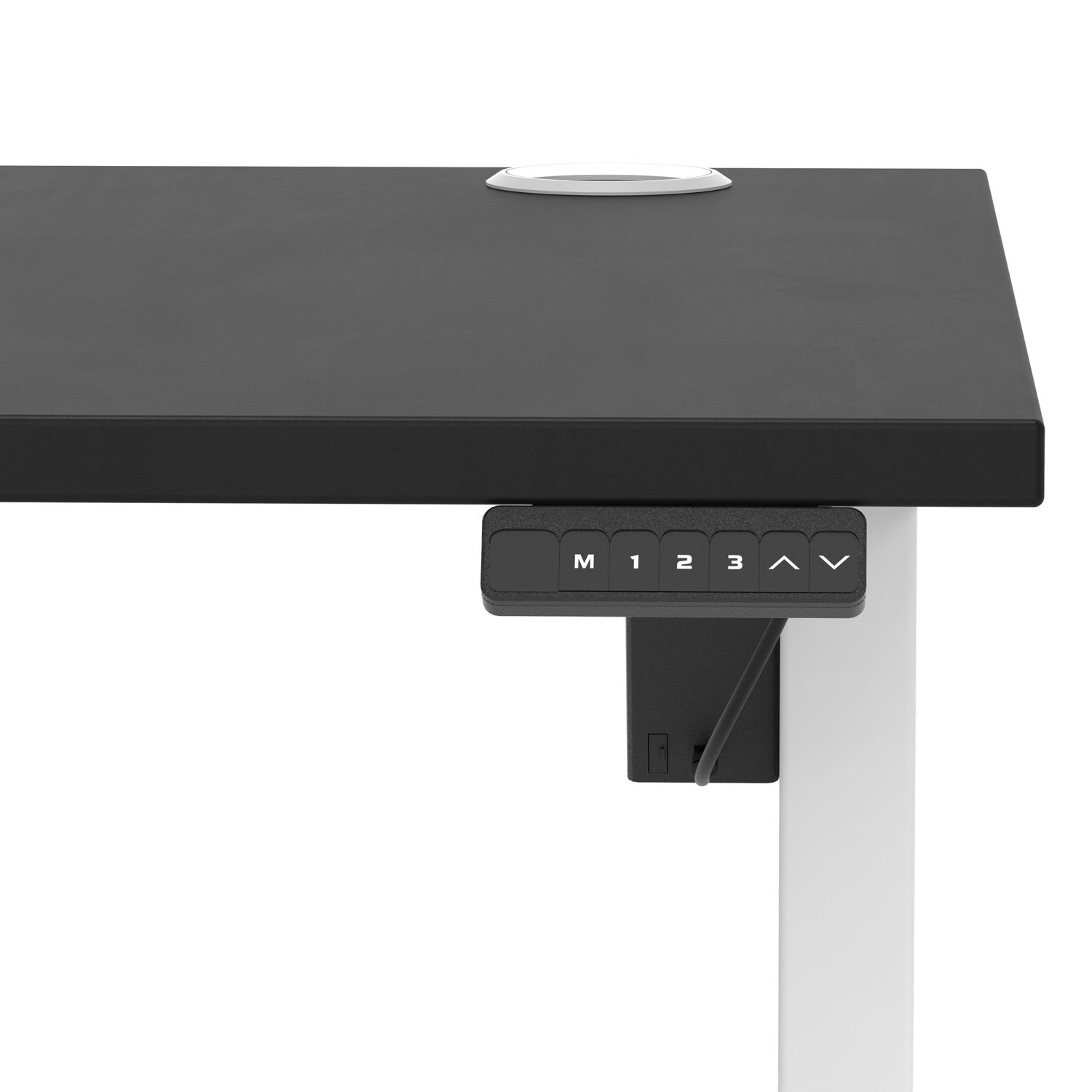 Air Lite 1400 x 800mm Height Adjustable Office Desk Black Top Cable Ports White Leg