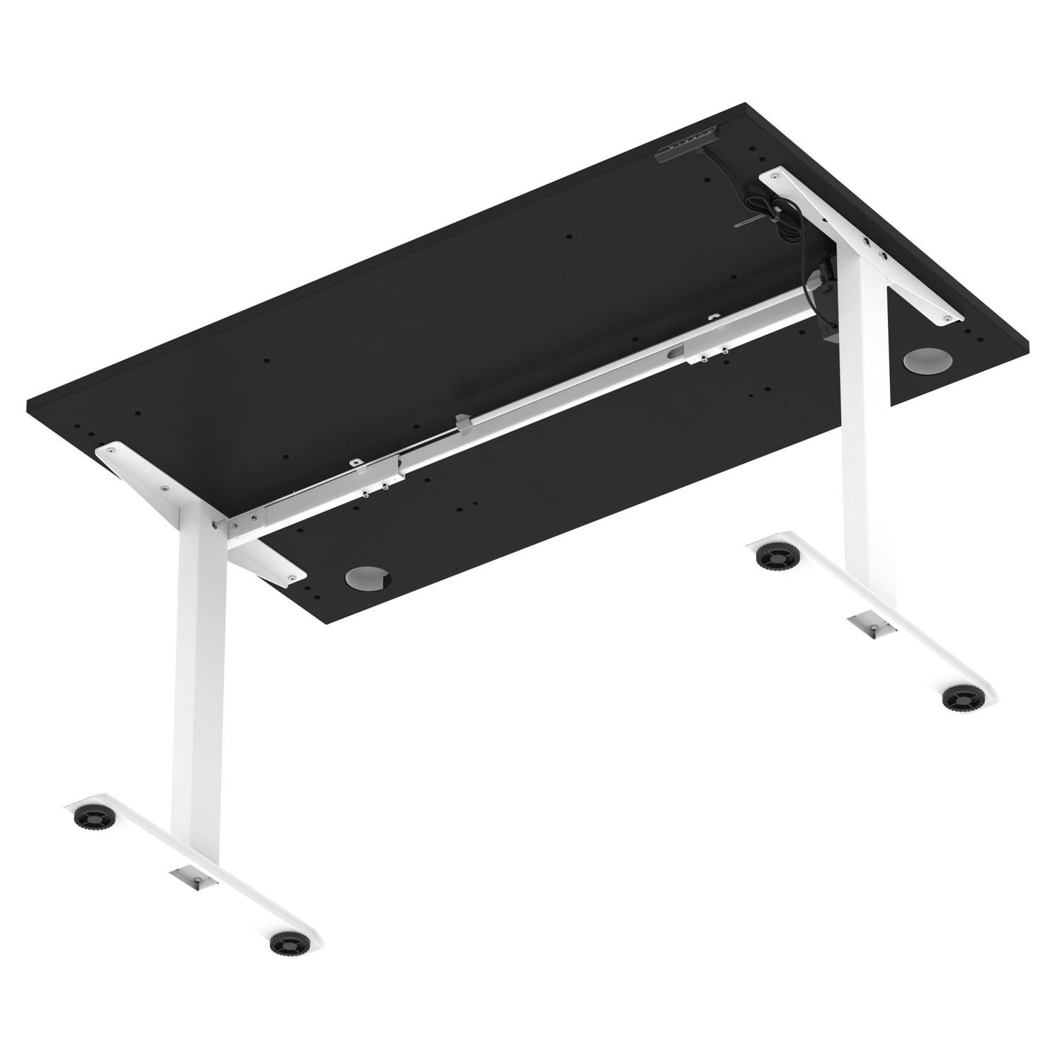 Air Lite 1400 x 800mm Height Adjustable Office Desk Black Top Cable Ports White Leg
