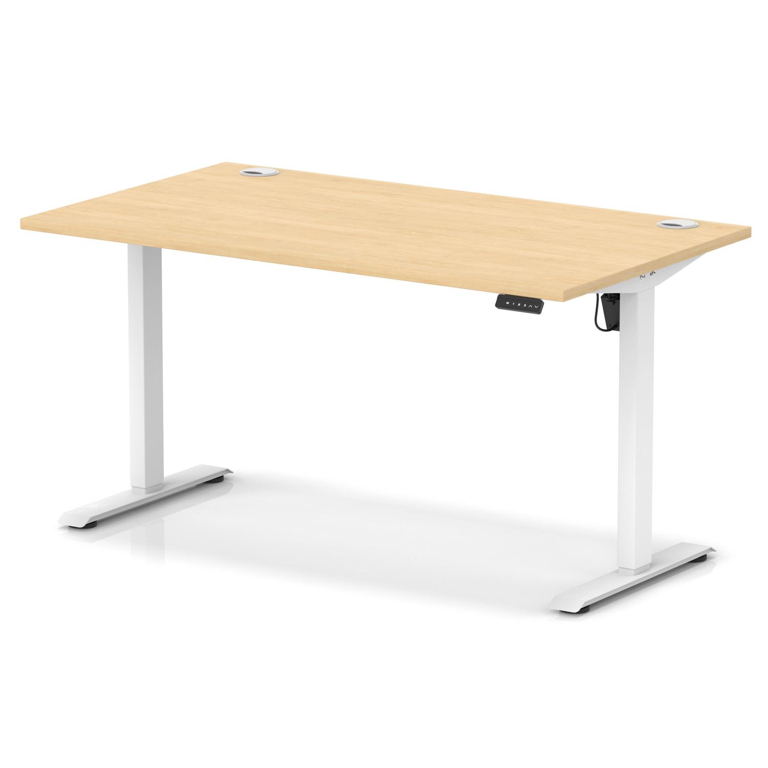 Air Lite 1400 x 800mm Height Adjustable Office Desk Maple Top Cable Ports White Leg