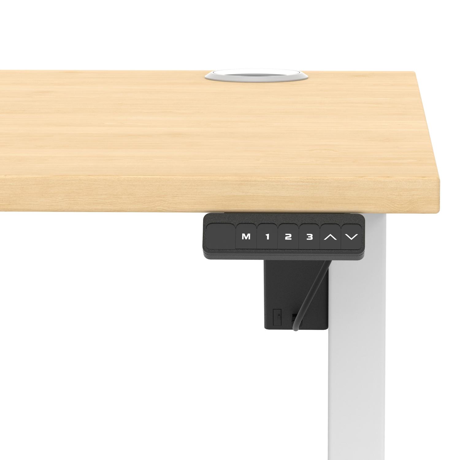 Air Lite 1400 x 800mm Height Adjustable Office Desk Maple Top Cable Ports White Leg