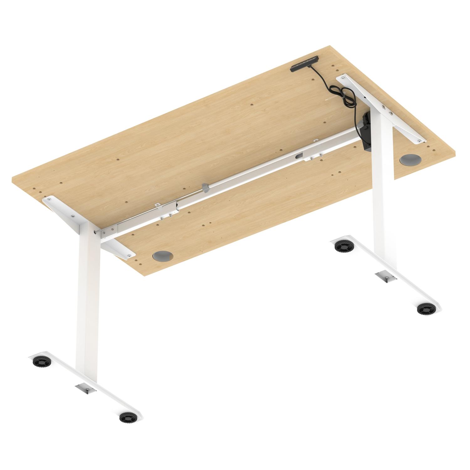 Air Lite 1400 x 800mm Height Adjustable Office Desk Maple Top Cable Ports White Leg