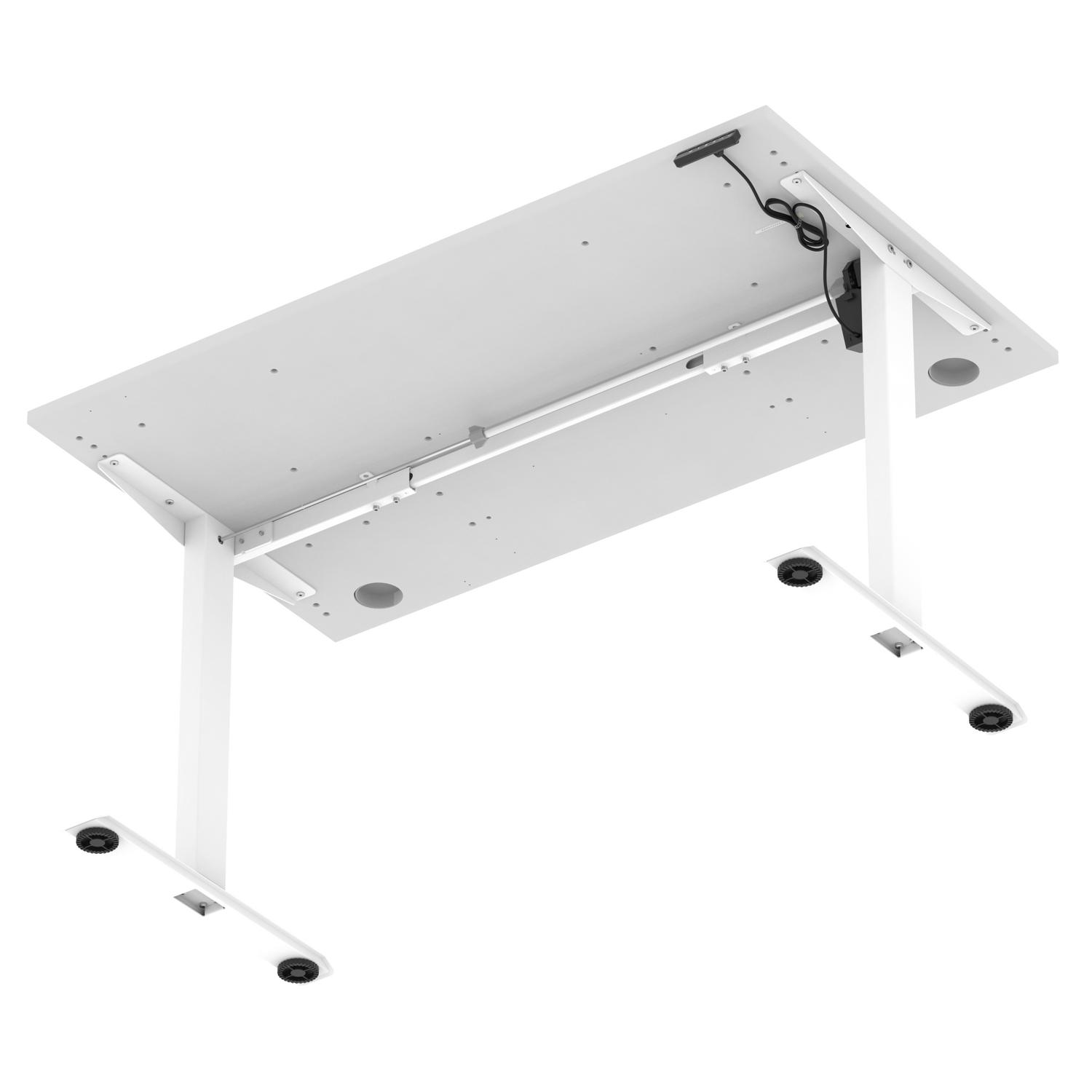 Air Lite 1400 x 800mm Height Adjustable Office Desk White Top Cable Ports White Leg