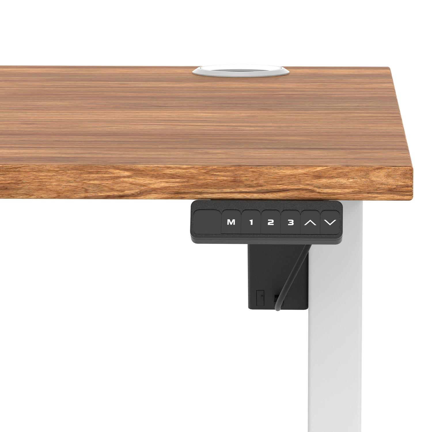 Air Lite 1400 x 800mm Height Adjustable Office Desk Walnut Top Cable Ports White Leg