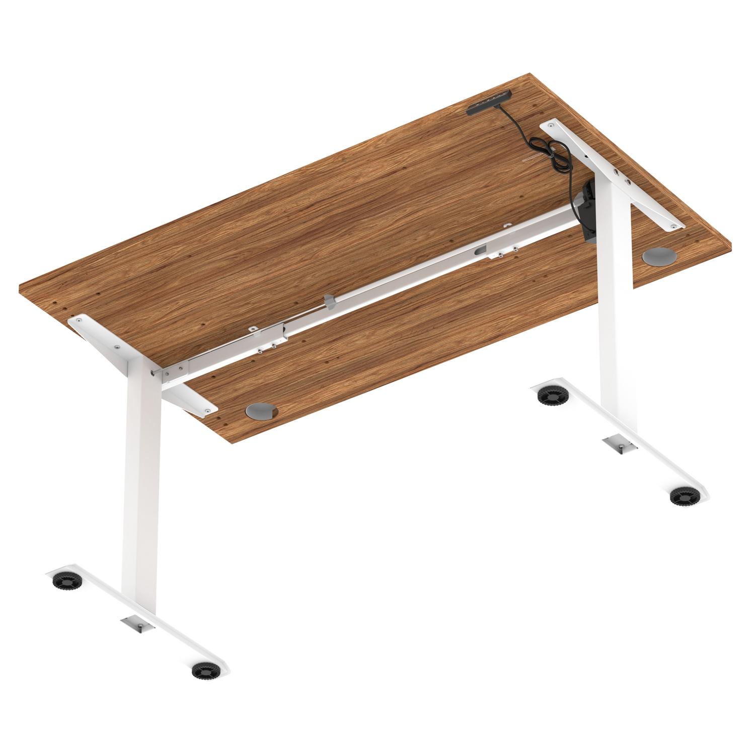 Air Lite 1400 x 800mm Height Adjustable Office Desk Walnut Top Cable Ports White Leg