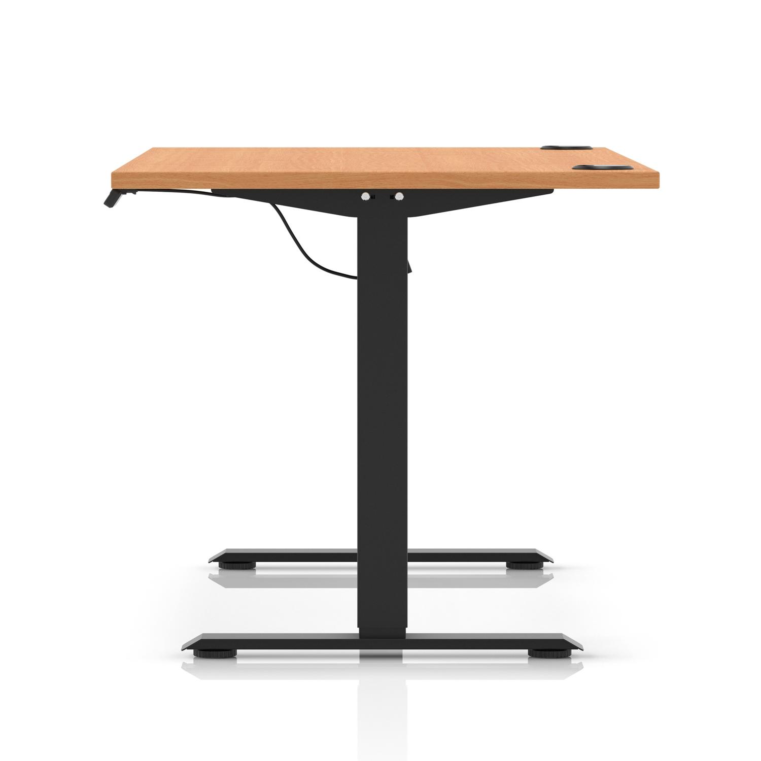 Air Lite 1600 x 800mm Height Adjustable Office Desk Beech Top Cable Ports Black Leg