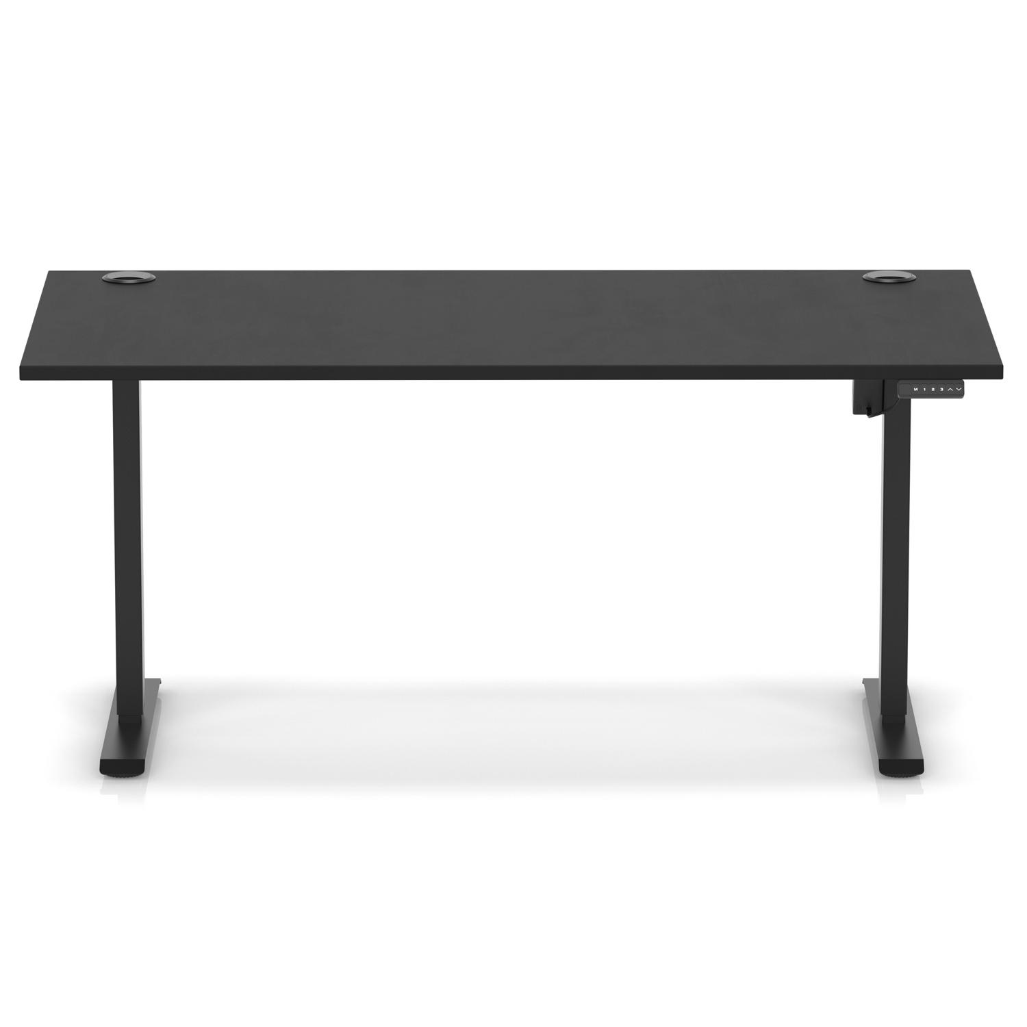 Air Lite 1600 x 800mm Height Adjustable Office Desk Black Top Cable Ports Black Leg