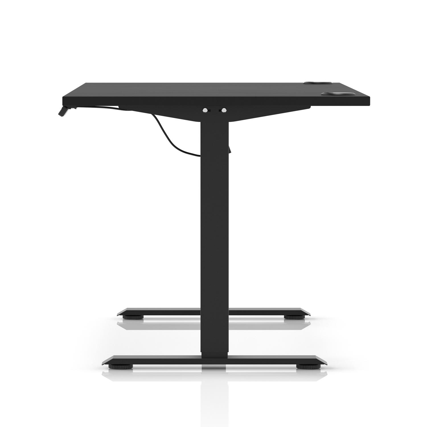 Air Lite 1600 x 800mm Height Adjustable Office Desk Black Top Cable Ports Black Leg
