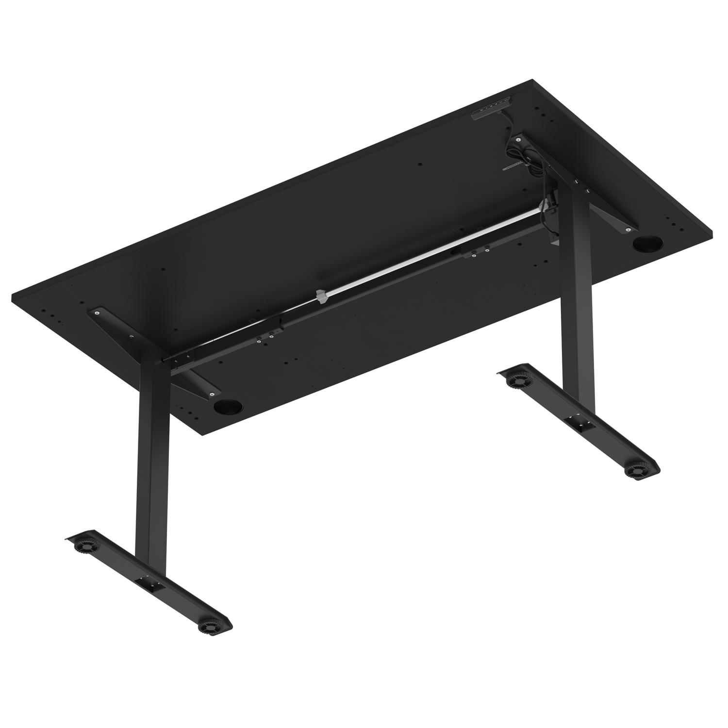 Air Lite 1600 x 800mm Height Adjustable Office Desk Black Top Cable Ports Black Leg