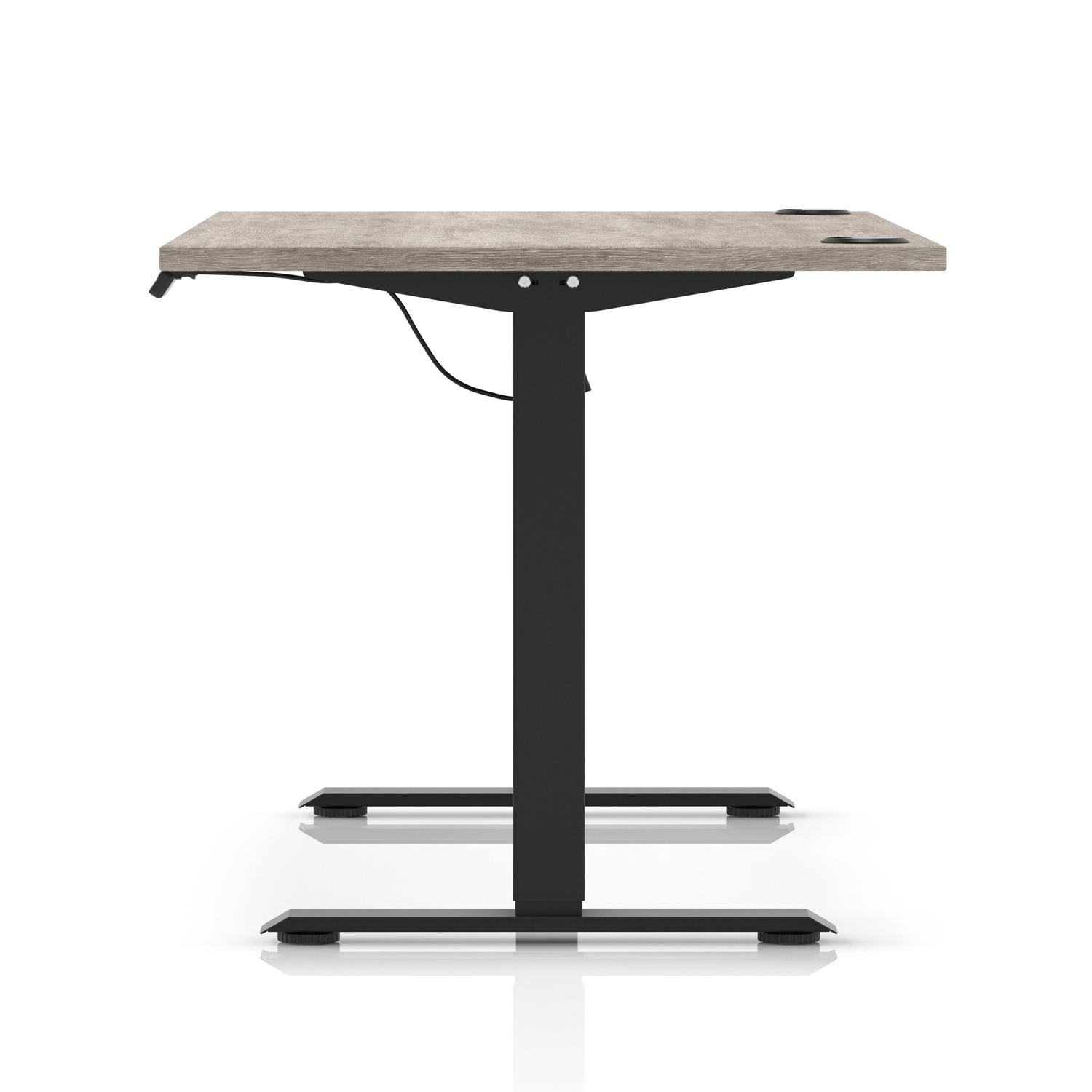 Air Lite 1600 x 800mm Height Adjustable Office Desk Grey Oak Top Cable Ports Black Leg