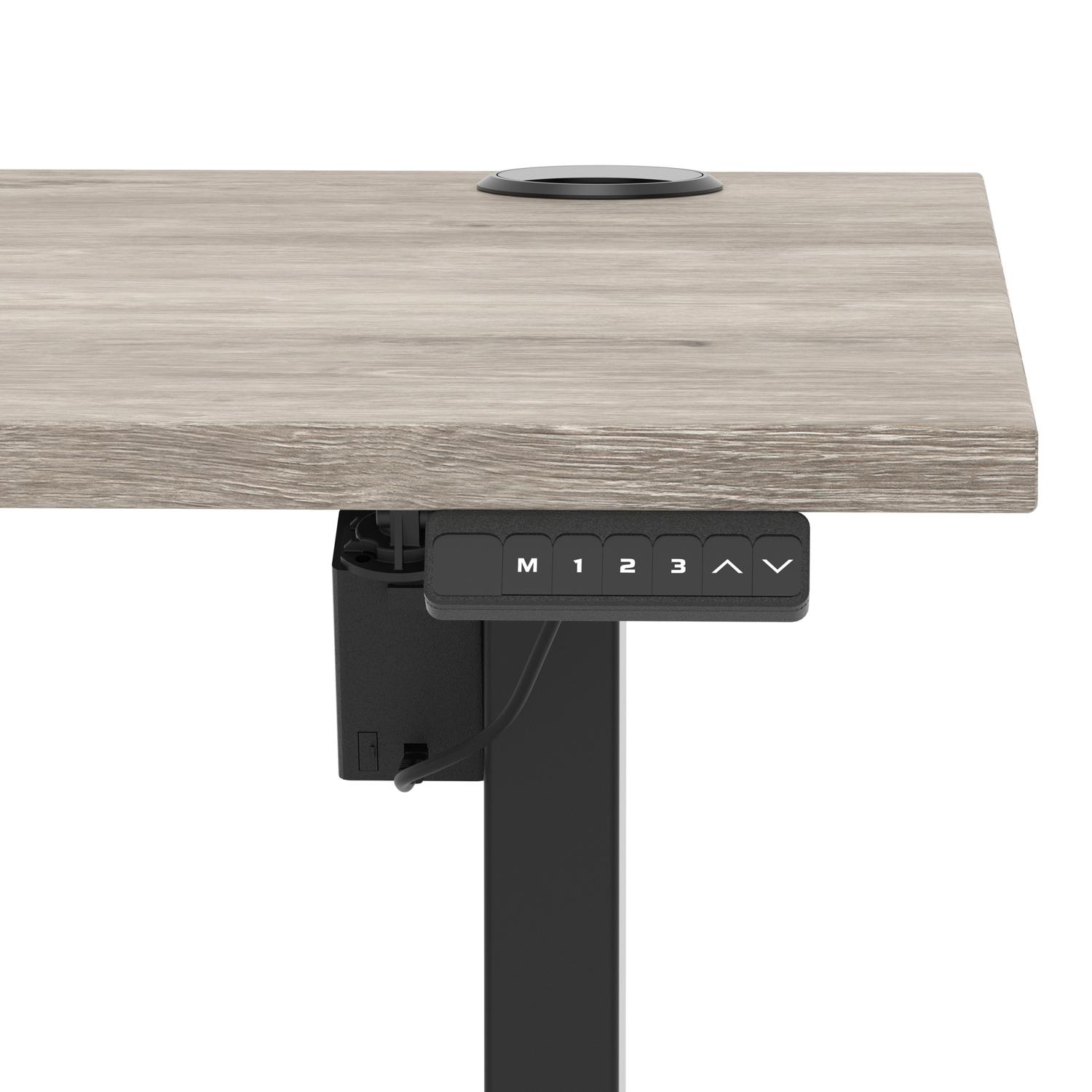 Air Lite 1600 x 800mm Height Adjustable Office Desk Grey Oak Top Cable Ports Black Leg