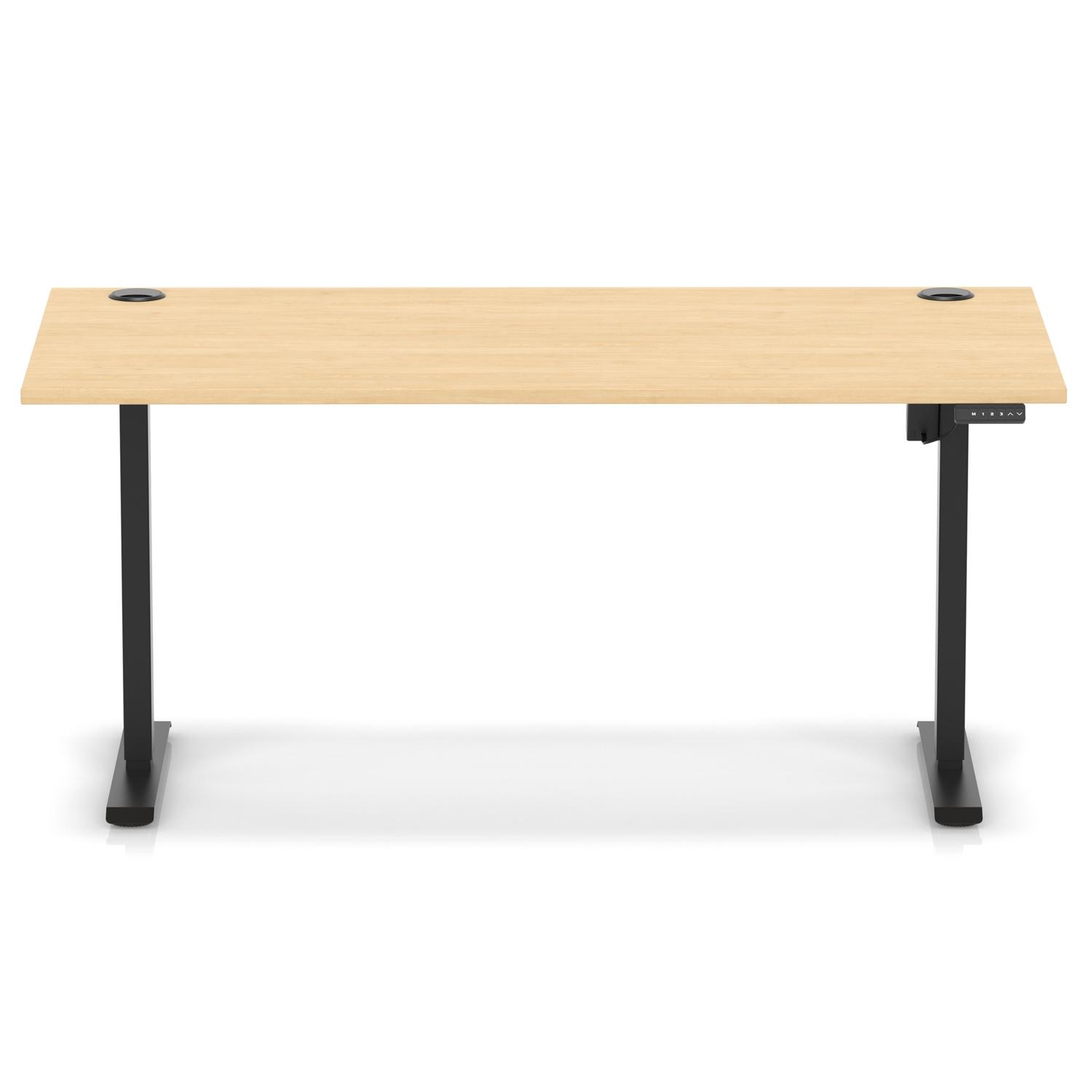 Air Lite 1600 x 800mm Height Adjustable Office Desk Maple Top Cable Ports Black Leg