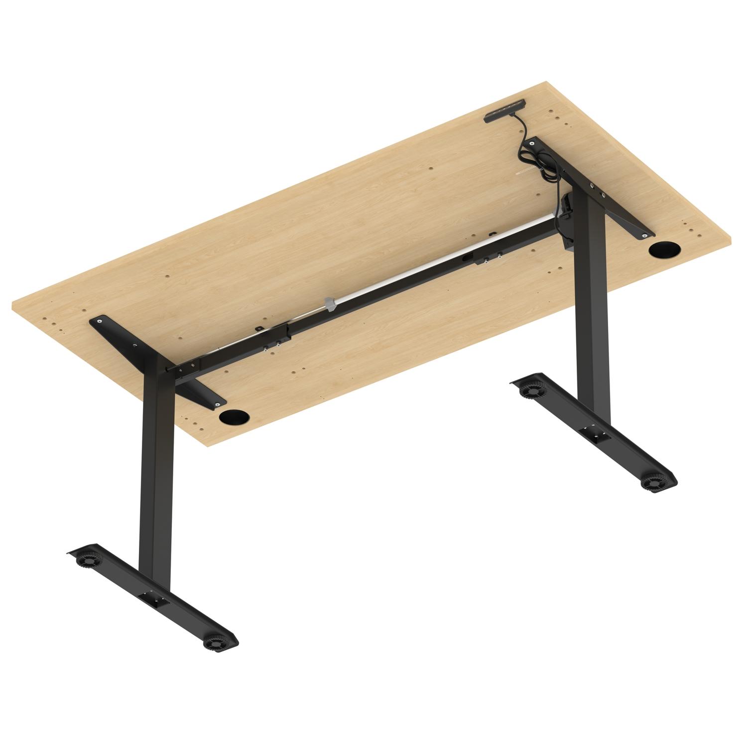 Air Lite 1600 x 800mm Height Adjustable Office Desk Maple Top Cable Ports Black Leg