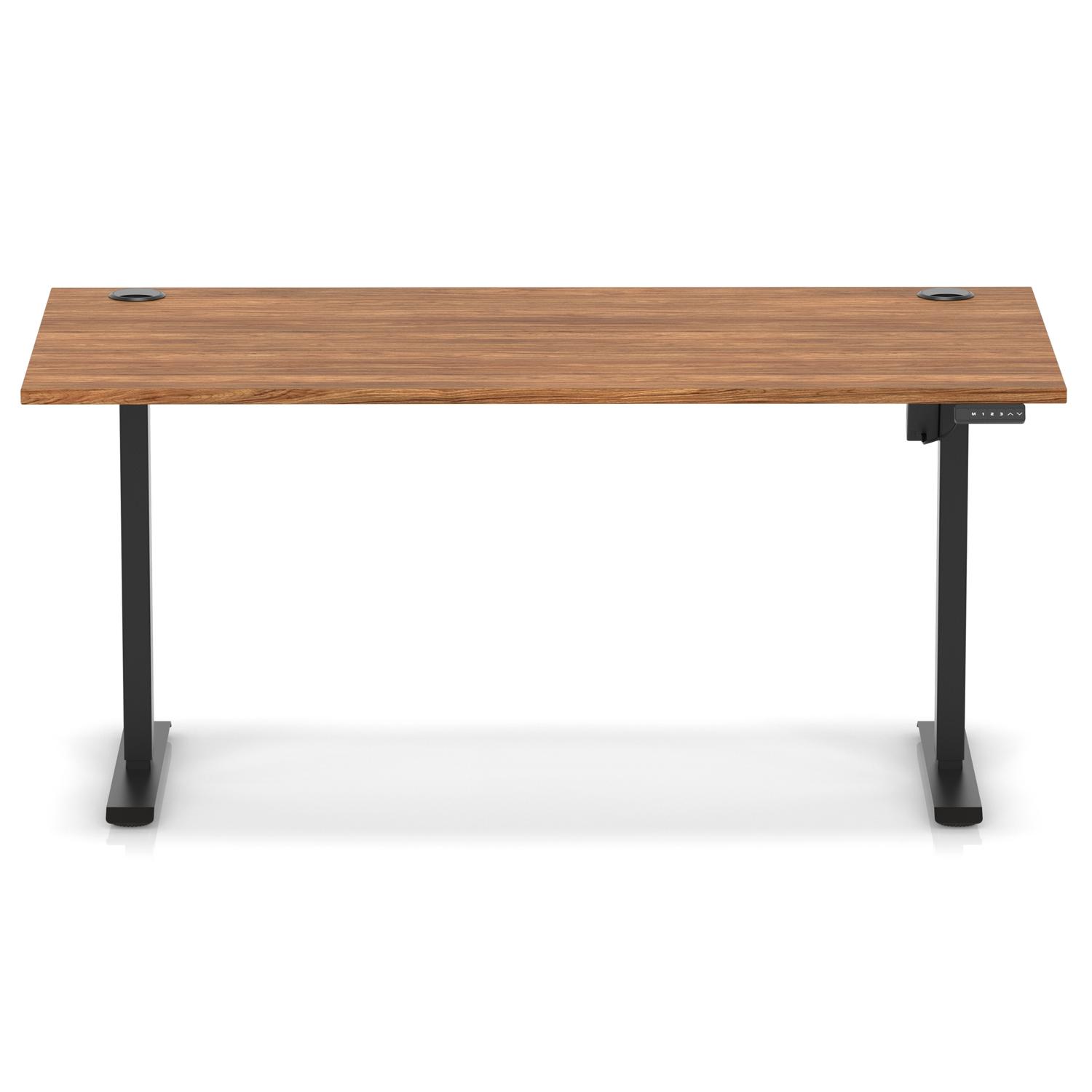 Air Lite 1600 x 800mm Height Adjustable Office Desk Walnut Top Cable Ports Black Leg