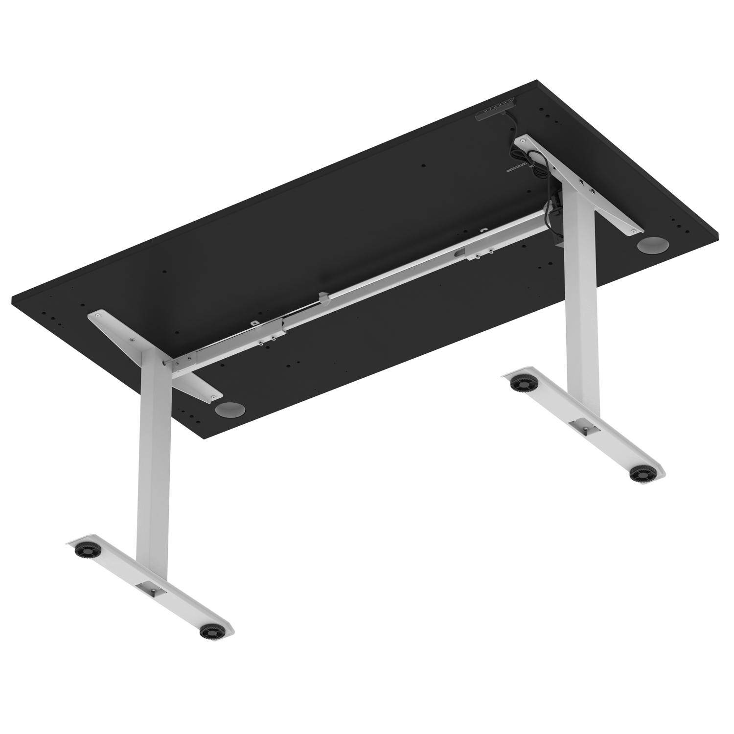 Air Lite 1600 x 800mm Height Adjustable Office Desk Black Top Cable Ports Silver Leg