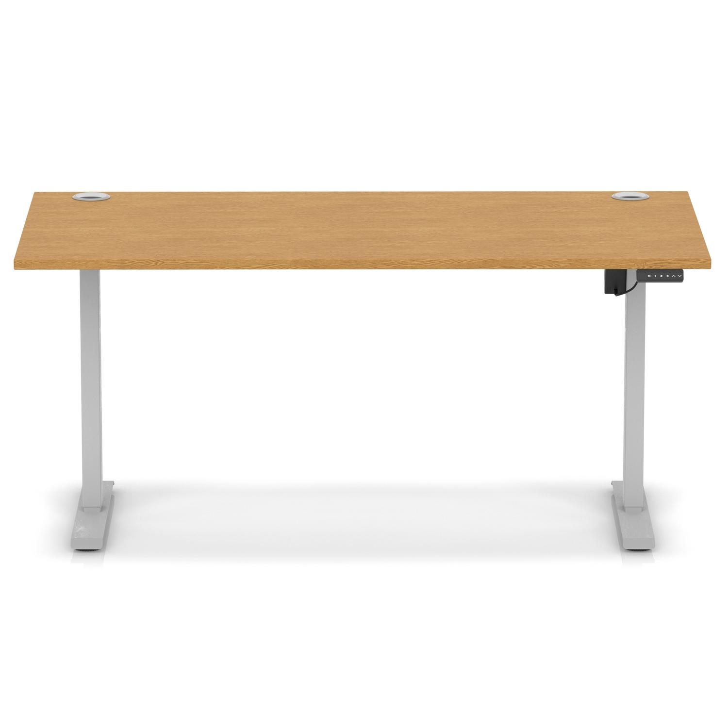 Air Lite 1600 x 800mm Height Adjustable Office Desk Oak Top Cable Ports Silver Leg