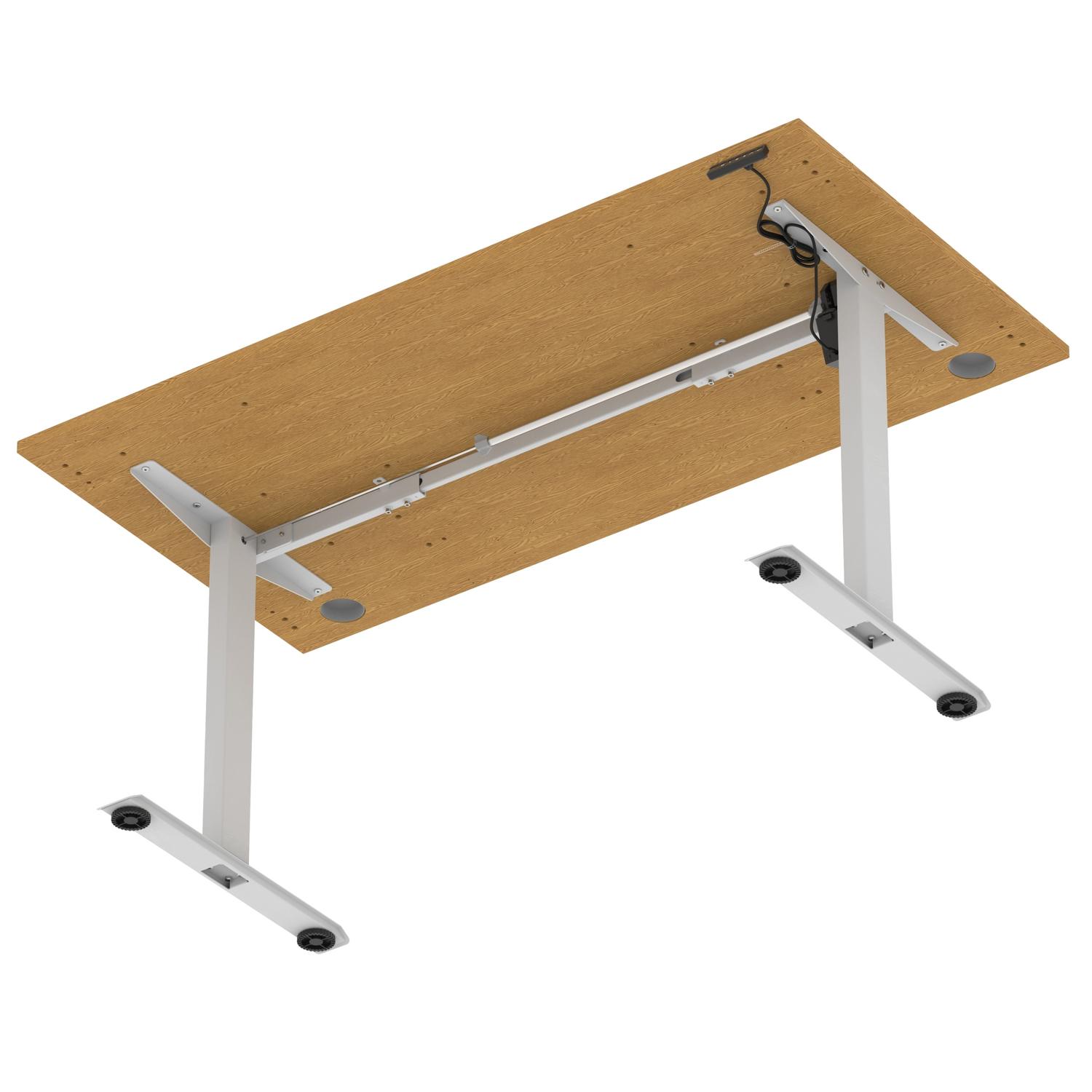Air Lite 1600 x 800mm Height Adjustable Office Desk Oak Top Cable Ports Silver Leg