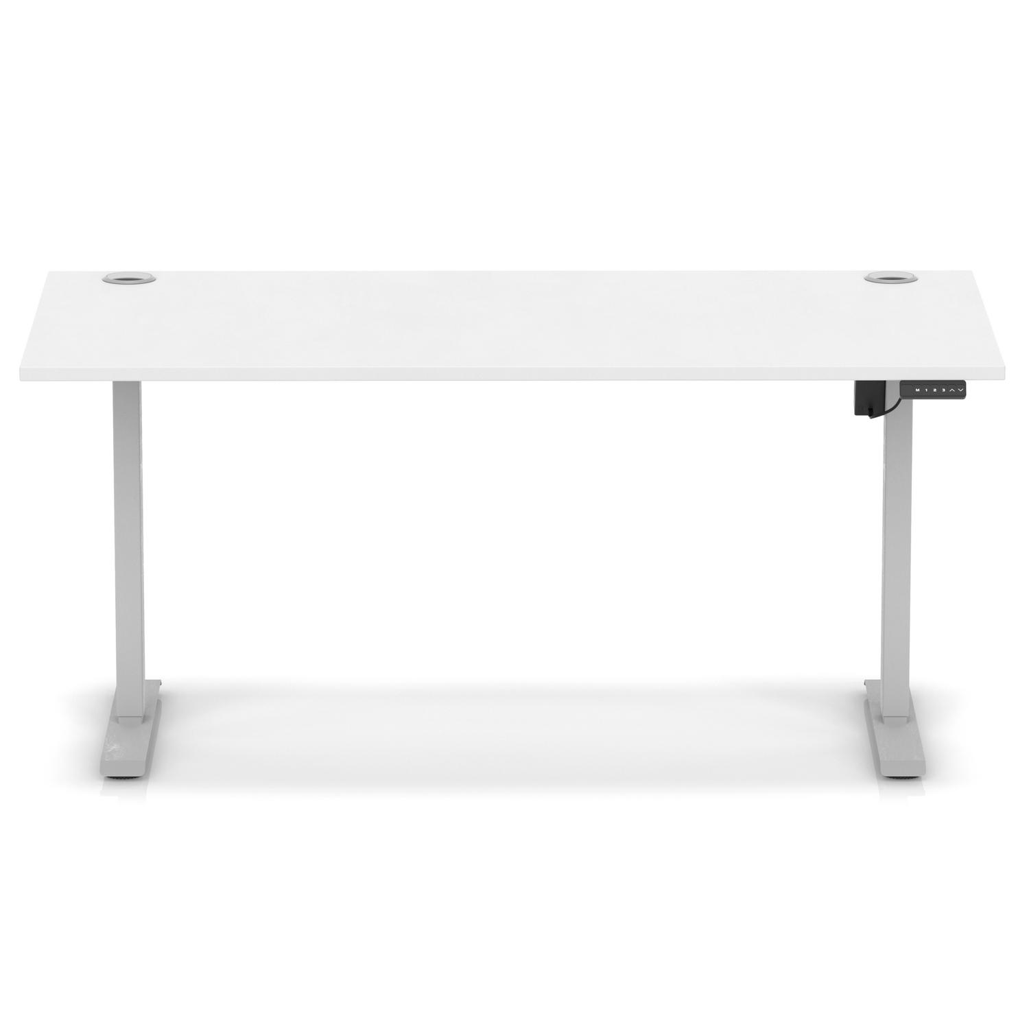 Air Lite 1600 x 800mm Height Adjustable Office Desk White Top Cable Ports Silver Leg
