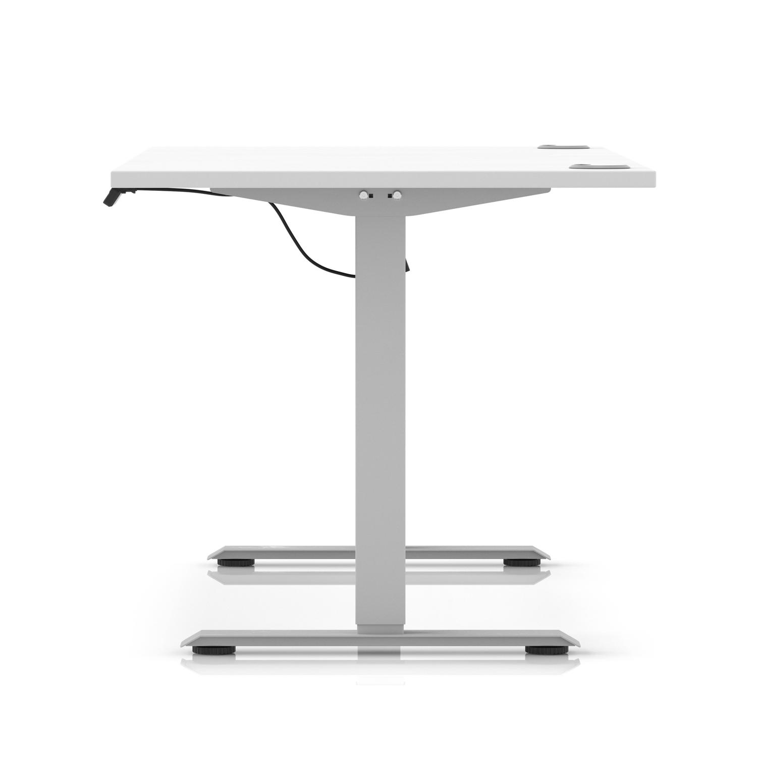 Air Lite 1600 x 800mm Height Adjustable Office Desk White Top Cable Ports Silver Leg