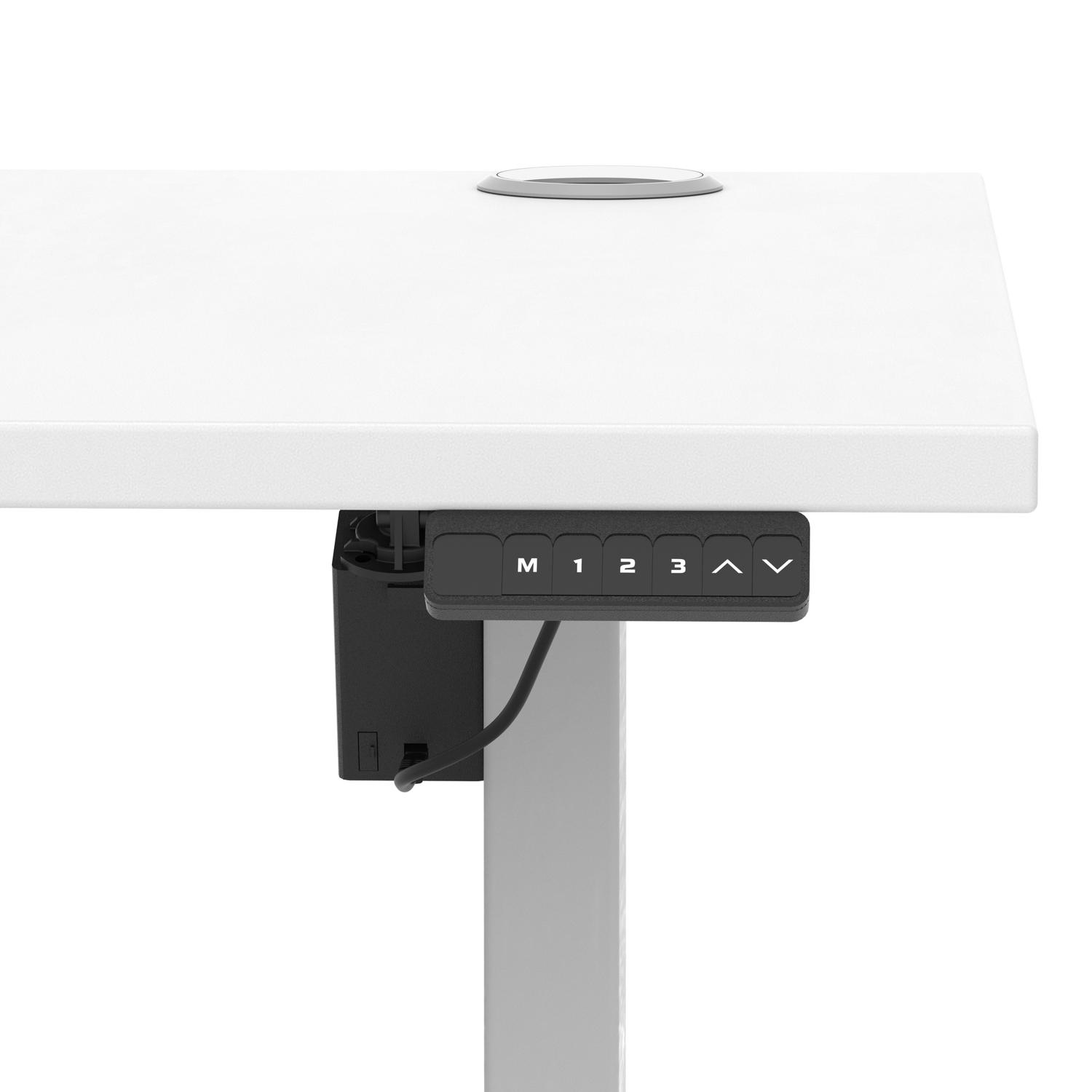 Air Lite 1600 x 800mm Height Adjustable Office Desk White Top Cable Ports Silver Leg