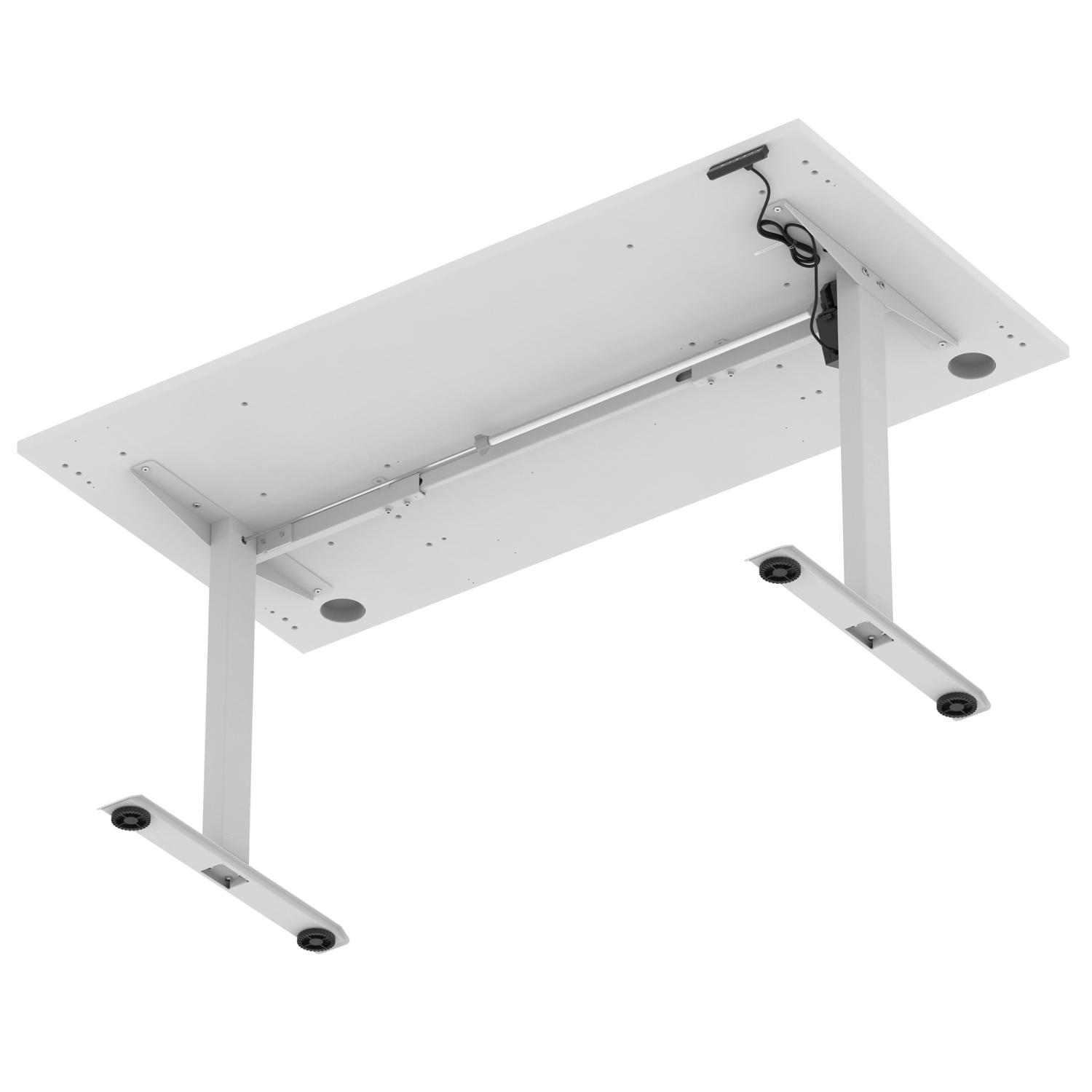 Air Lite 1600 x 800mm Height Adjustable Office Desk White Top Cable Ports Silver Leg