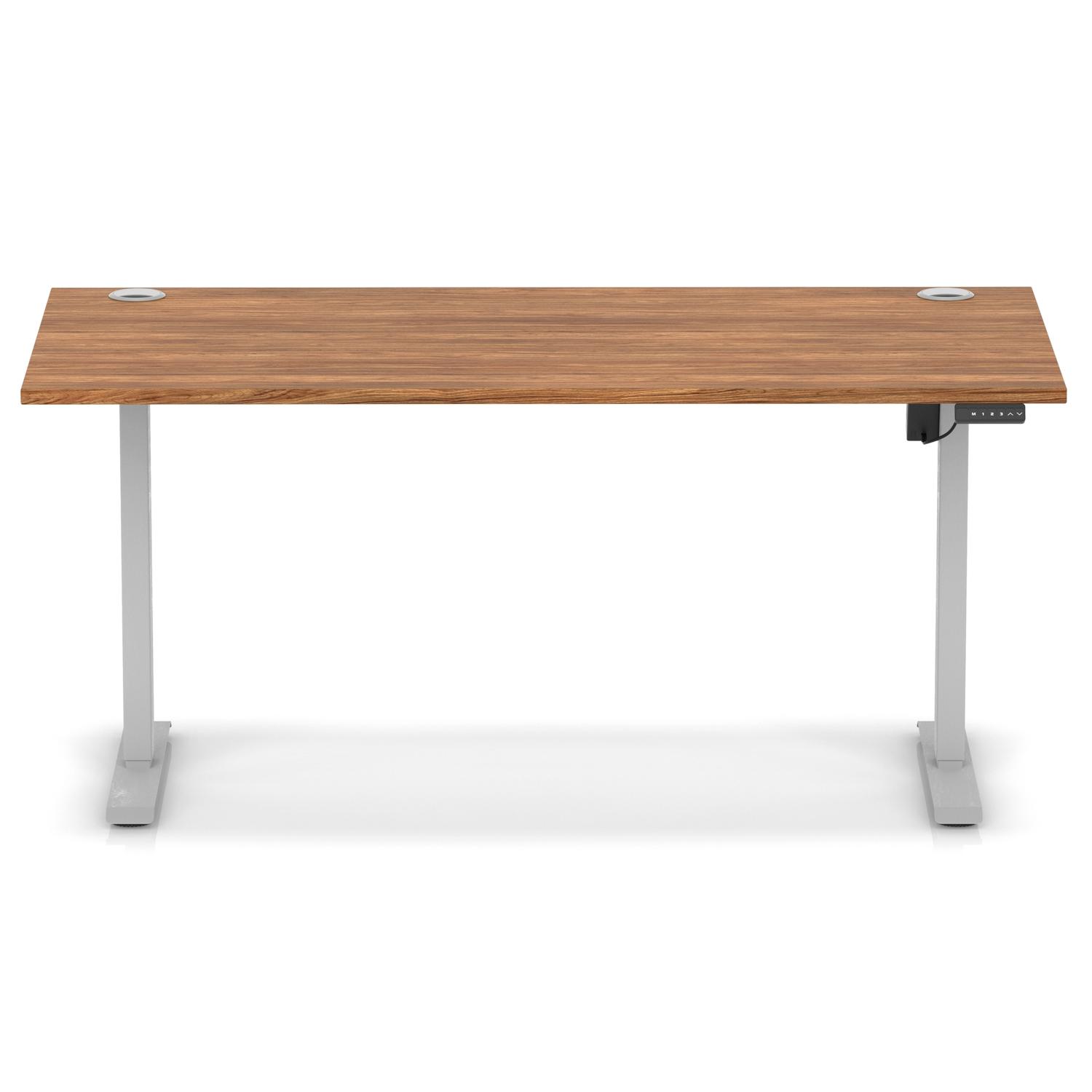 Air Lite 1600 x 800mm Height Adjustable Office Desk Walnut Top Cable Ports Silver Leg