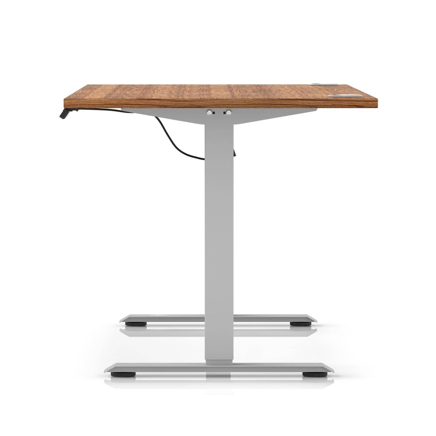 Air Lite 1600 x 800mm Height Adjustable Office Desk Walnut Top Cable Ports Silver Leg