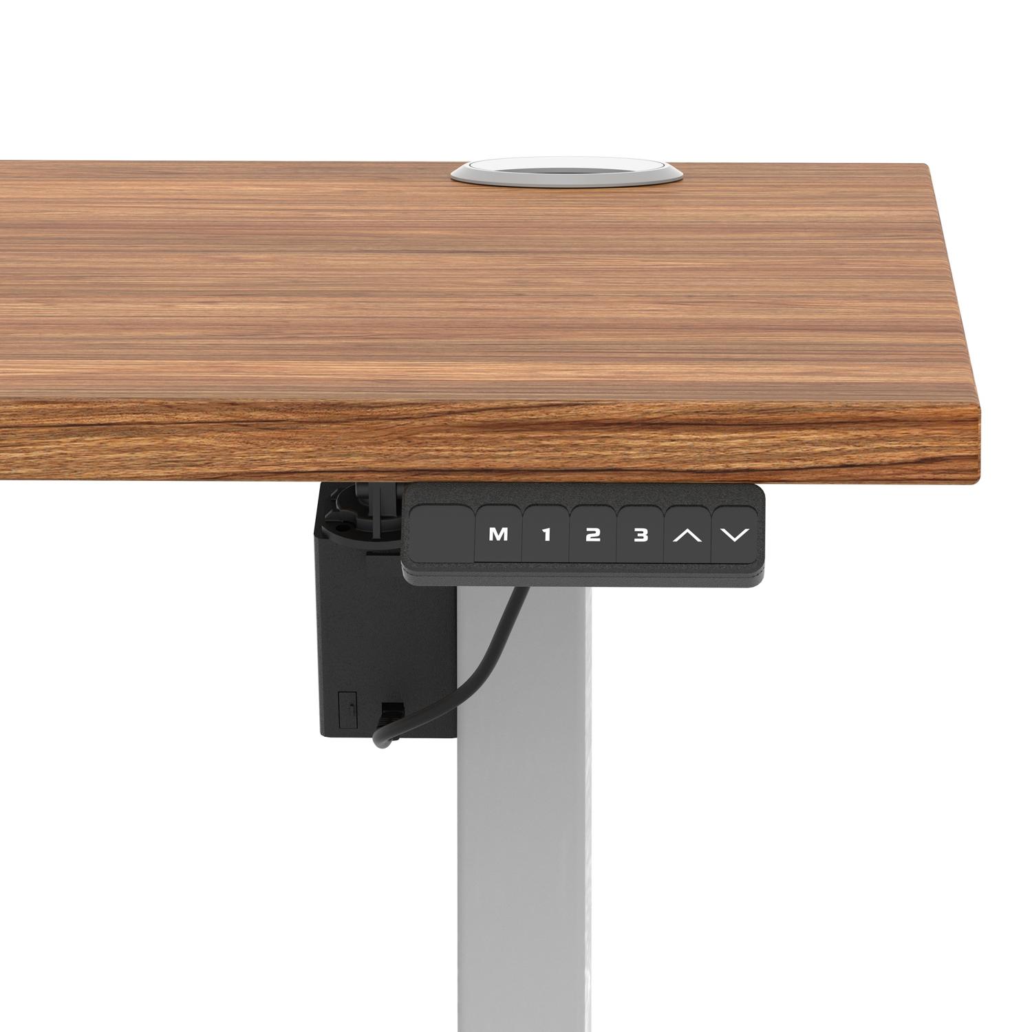 Air Lite 1600 x 800mm Height Adjustable Office Desk Walnut Top Cable Ports Silver Leg