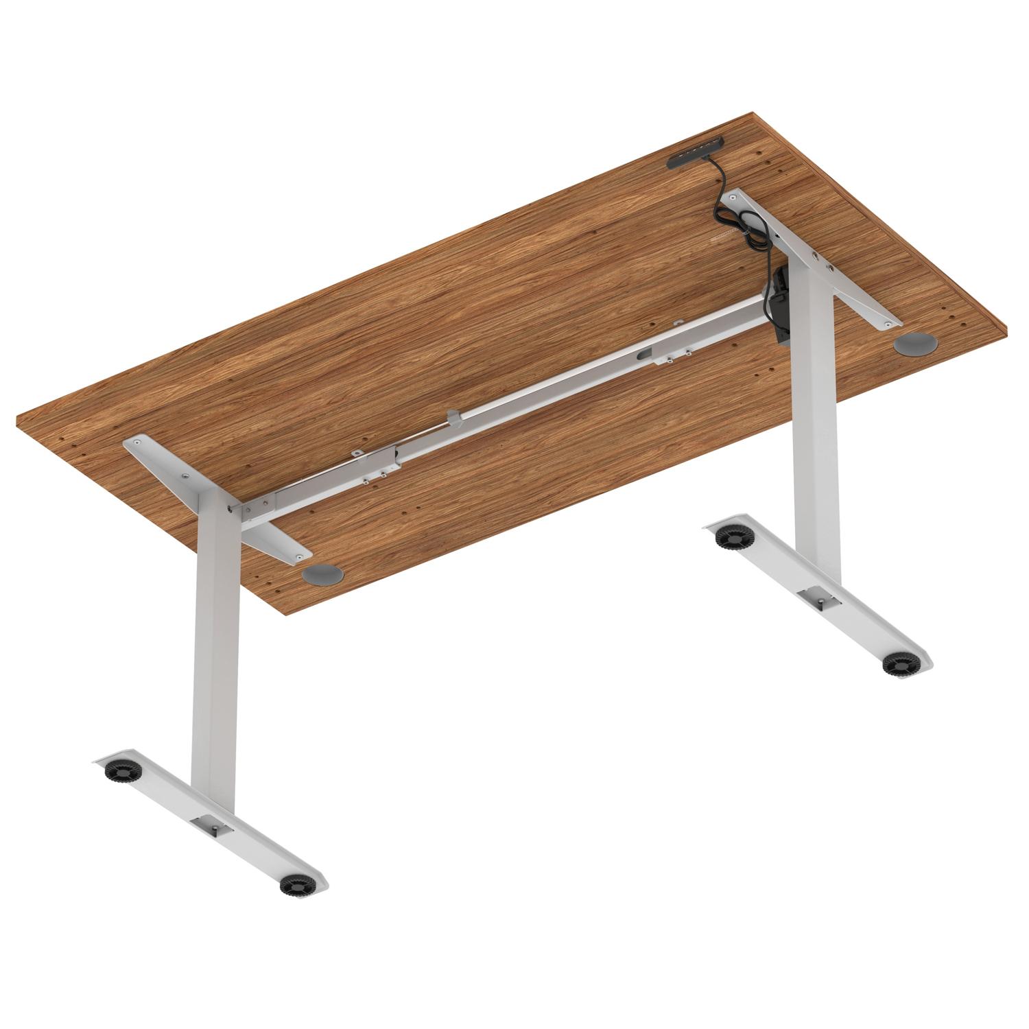 Air Lite 1600 x 800mm Height Adjustable Office Desk Walnut Top Cable Ports Silver Leg