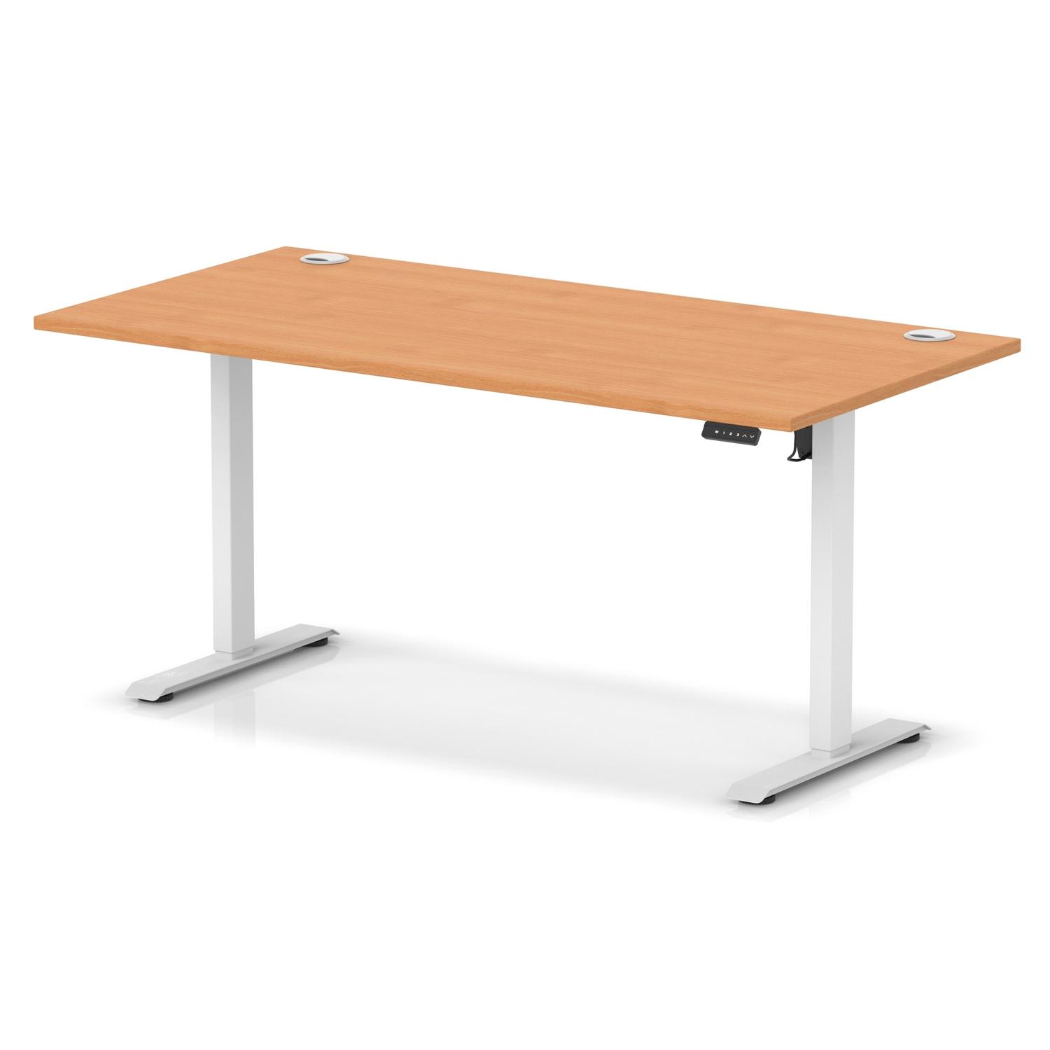 Air Lite 1600 x 800mm Height Adjustable Office Desk Beech Top Cable Ports White Leg