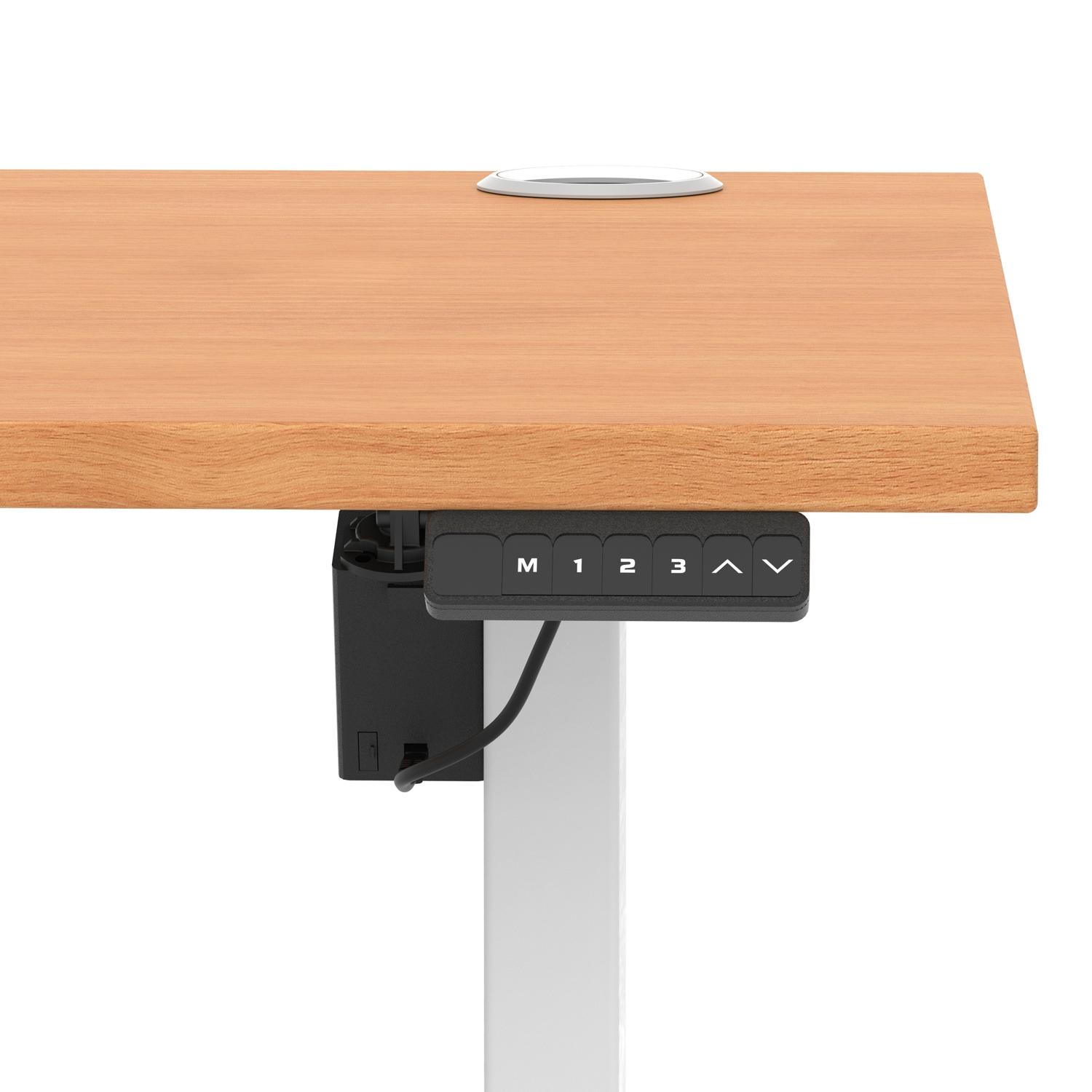 Air Lite 1600 x 800mm Height Adjustable Office Desk Beech Top Cable Ports White Leg
