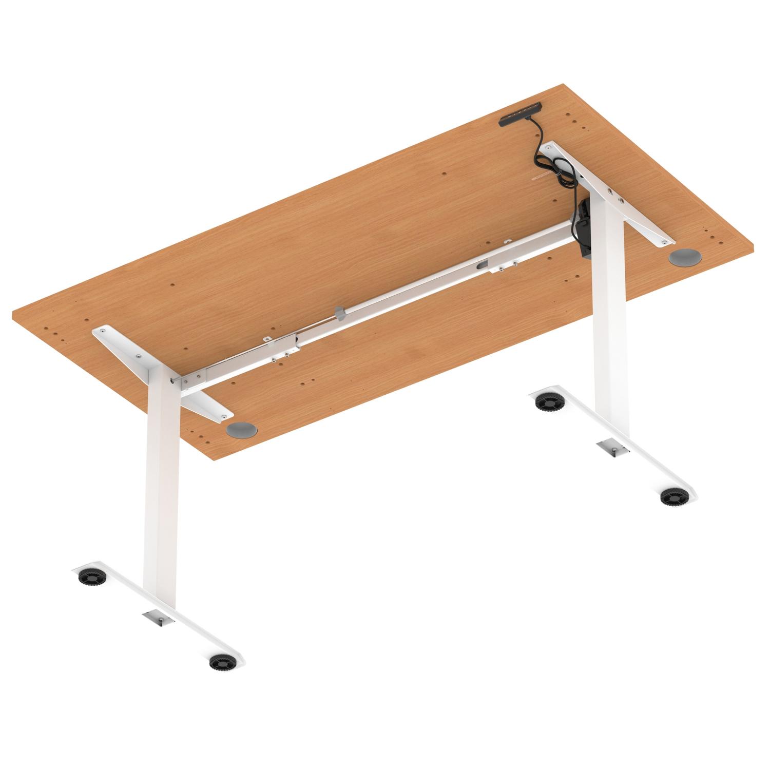 Air Lite 1600 x 800mm Height Adjustable Office Desk Beech Top Cable Ports White Leg