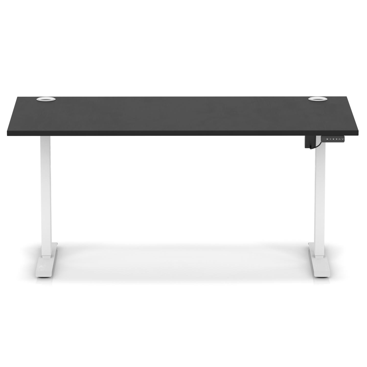 Air Lite 1600 x 800mm Height Adjustable Office Desk Black Top Cable Ports White Leg
