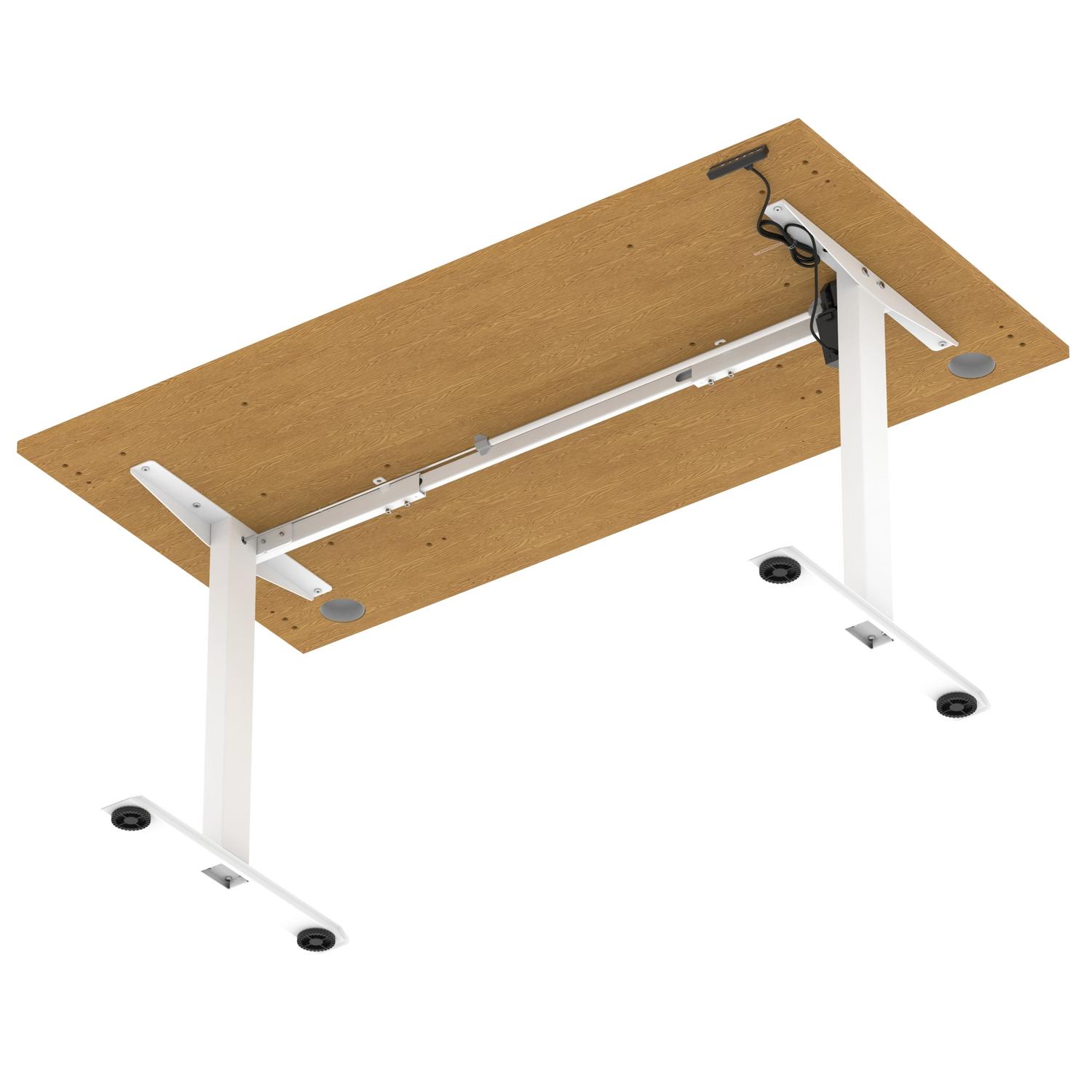 Air Lite 1600 x 800mm Height Adjustable Office Desk Oak Top Cable Ports White Leg